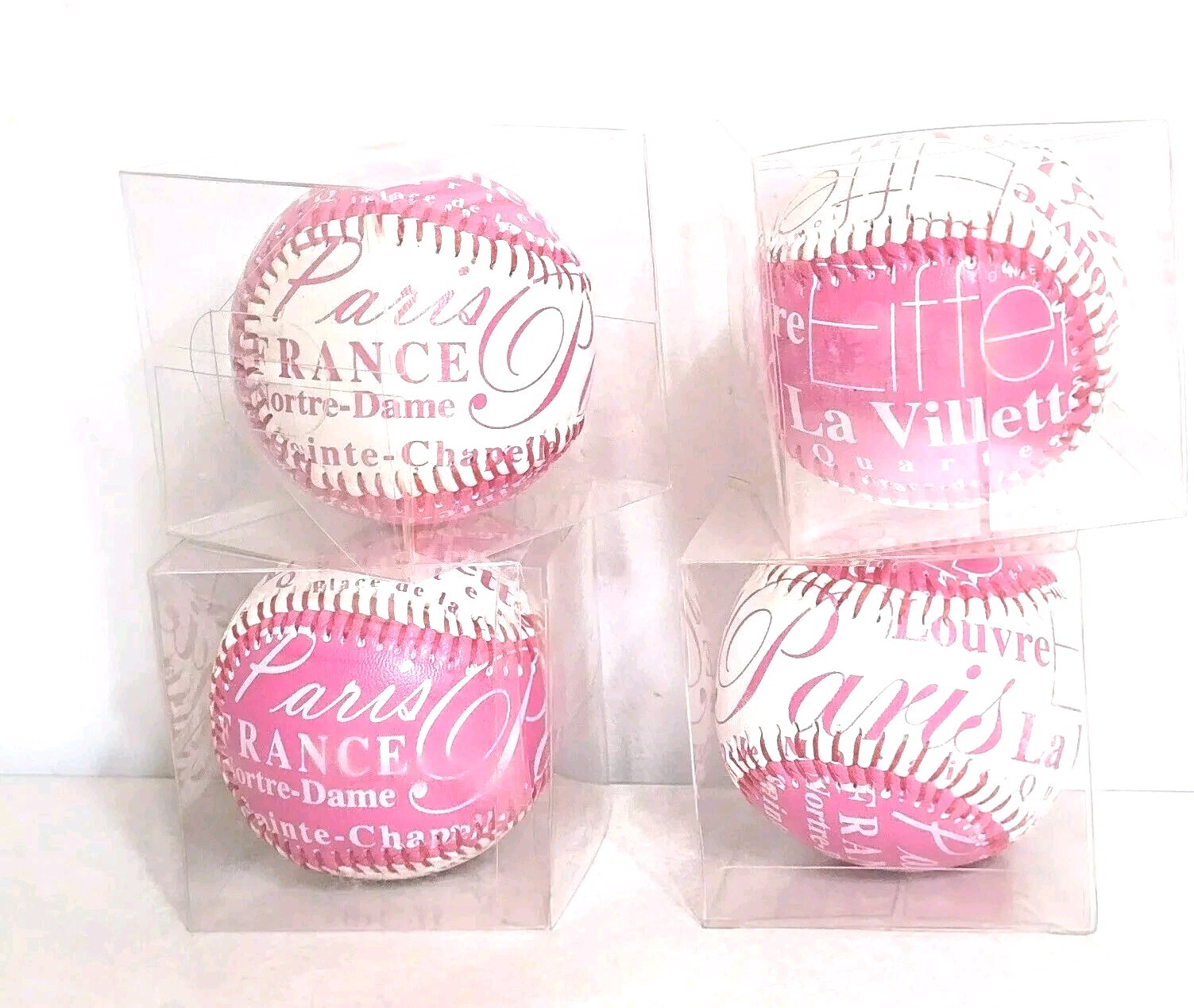 Set Of 8 Baseball Pink & White Paris France Notre-Dame La Villette Quarters