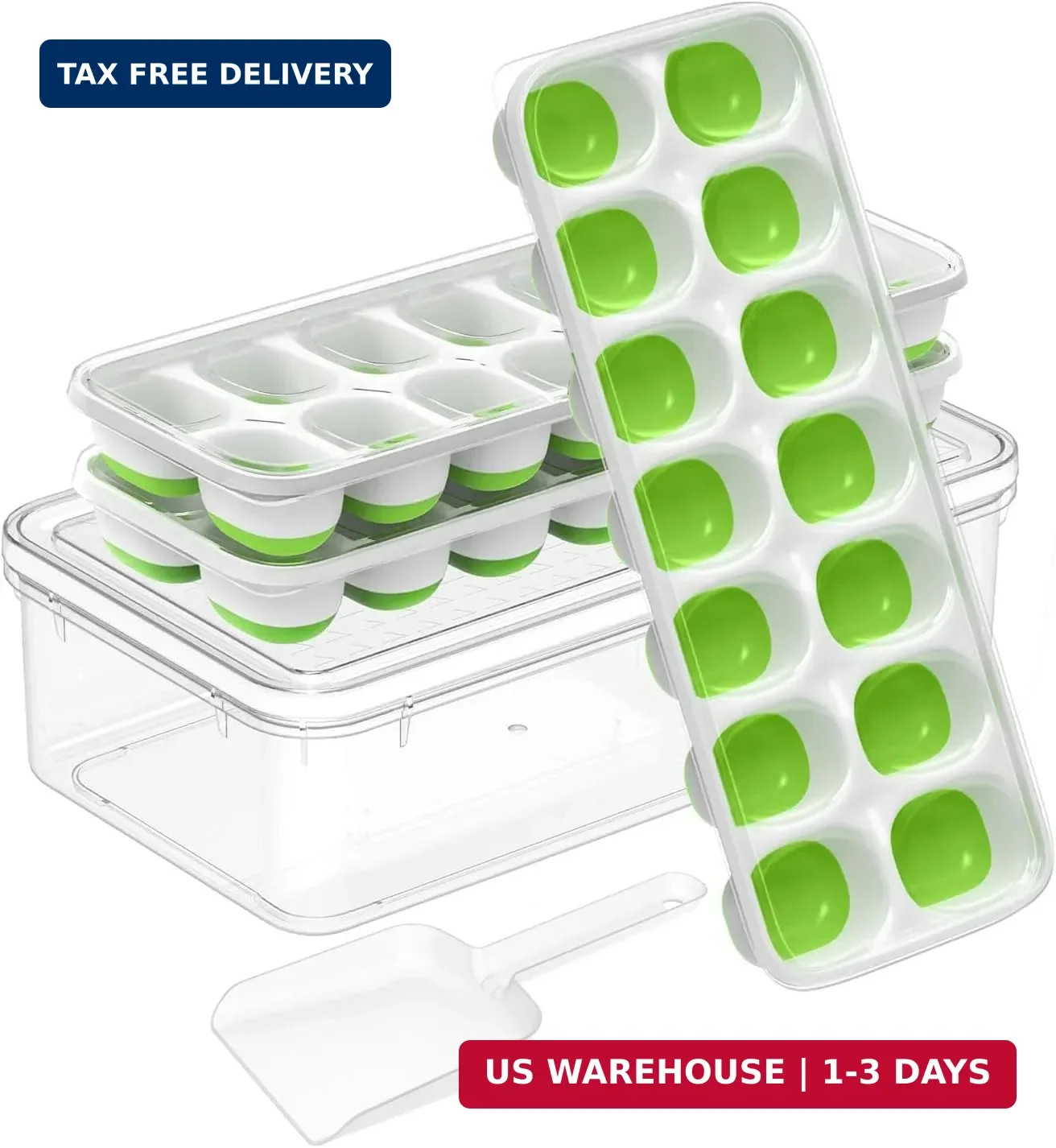3-Pack Ice Cube Trays with Lids - 42-Cube Durable Silicone & Plastic Easy Releas