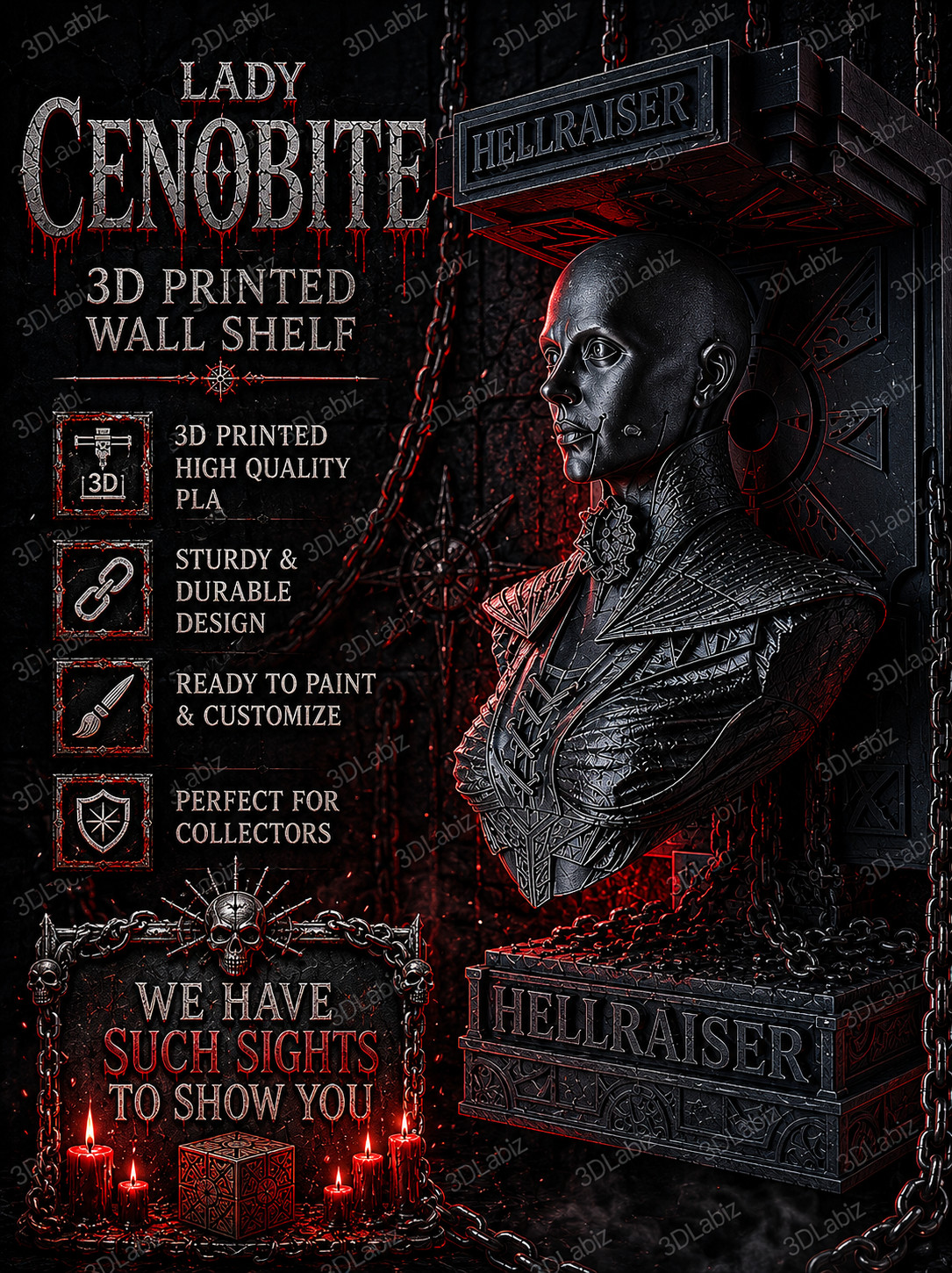 Horror Hellraiser Female Cenobite Like 5x5 Top Floating Wall Shelf Collectible