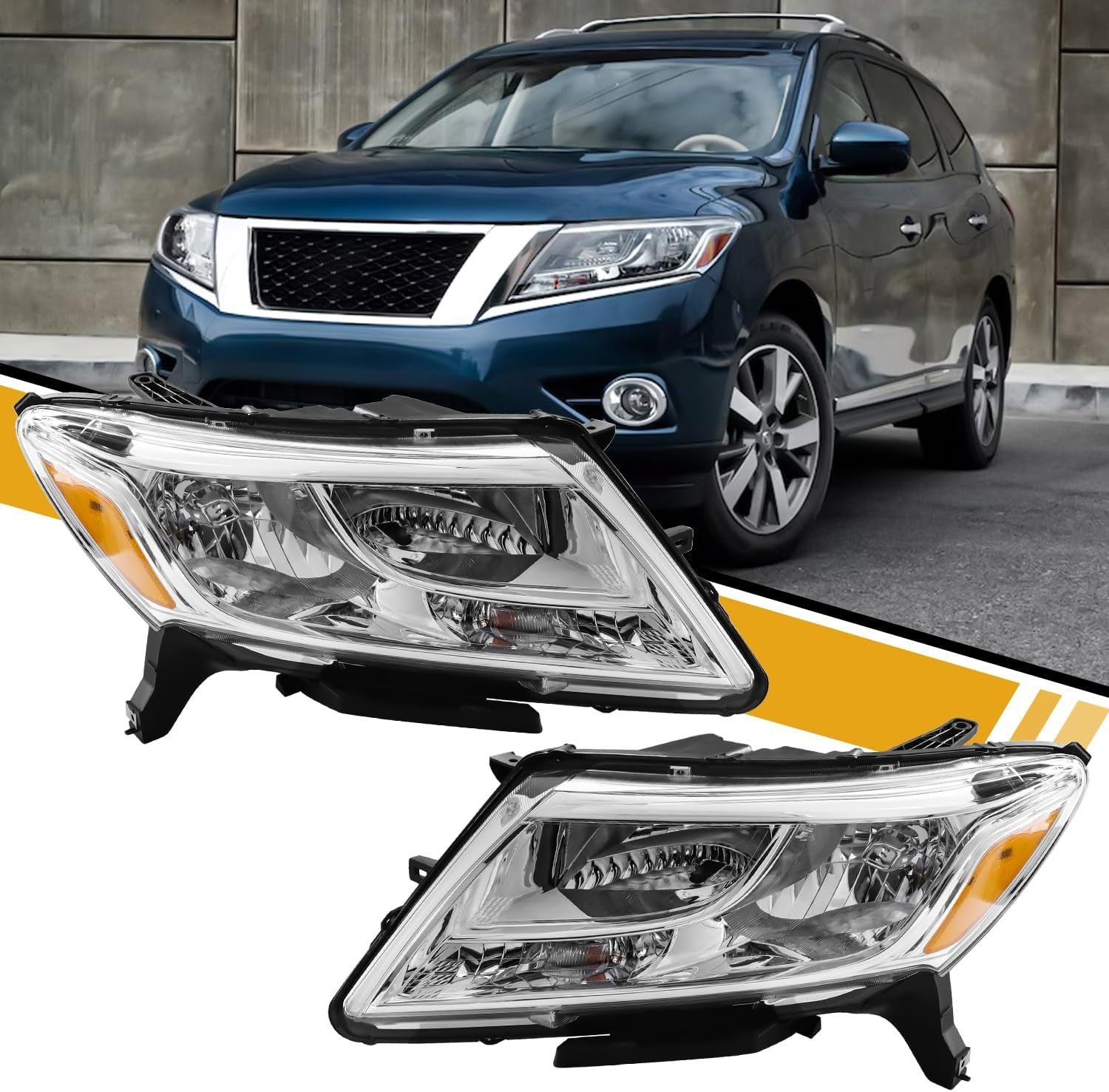 Headlight Assembly Compatible with Nissan Pathfinder 2013-2016, Halogen Headlamp
