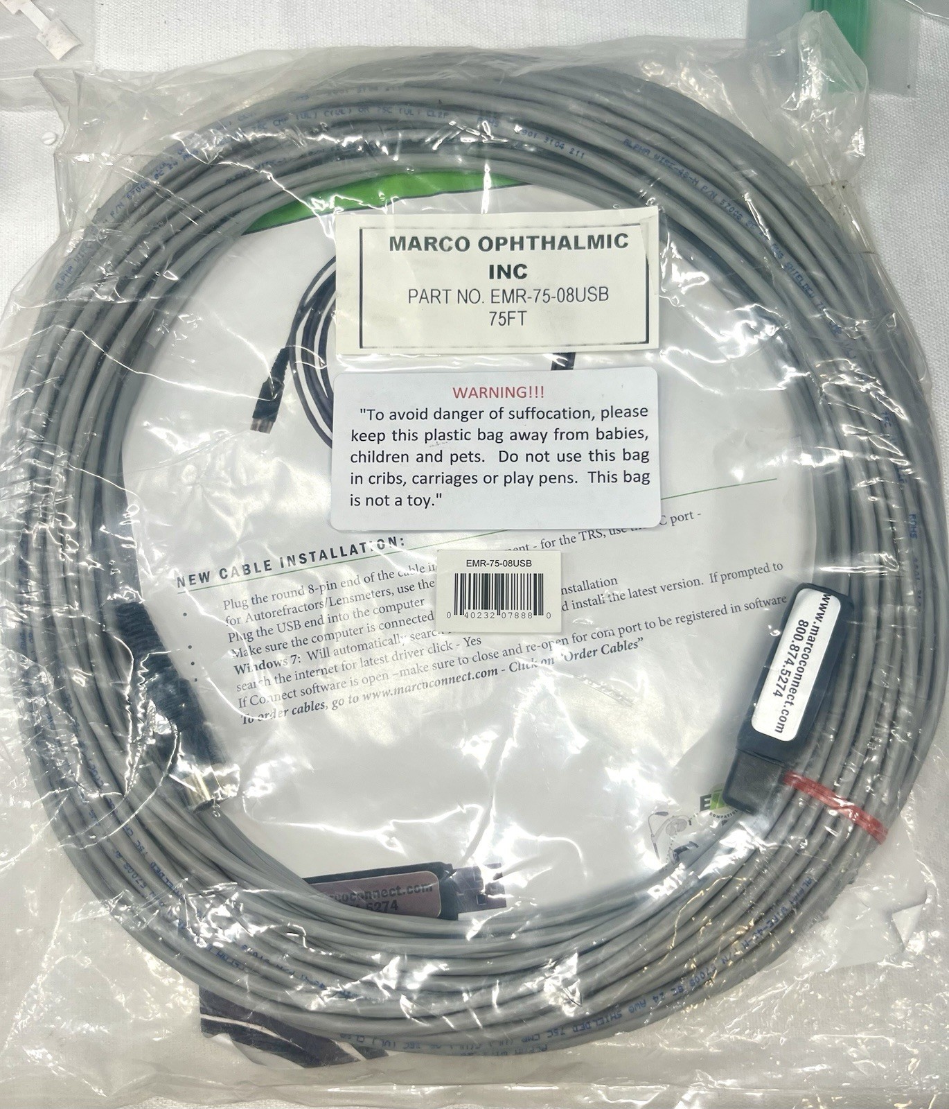 Marco Ophthalmic EMR-75-08USB 75ft 8-Pin USB Interface Cable Auto Refractor