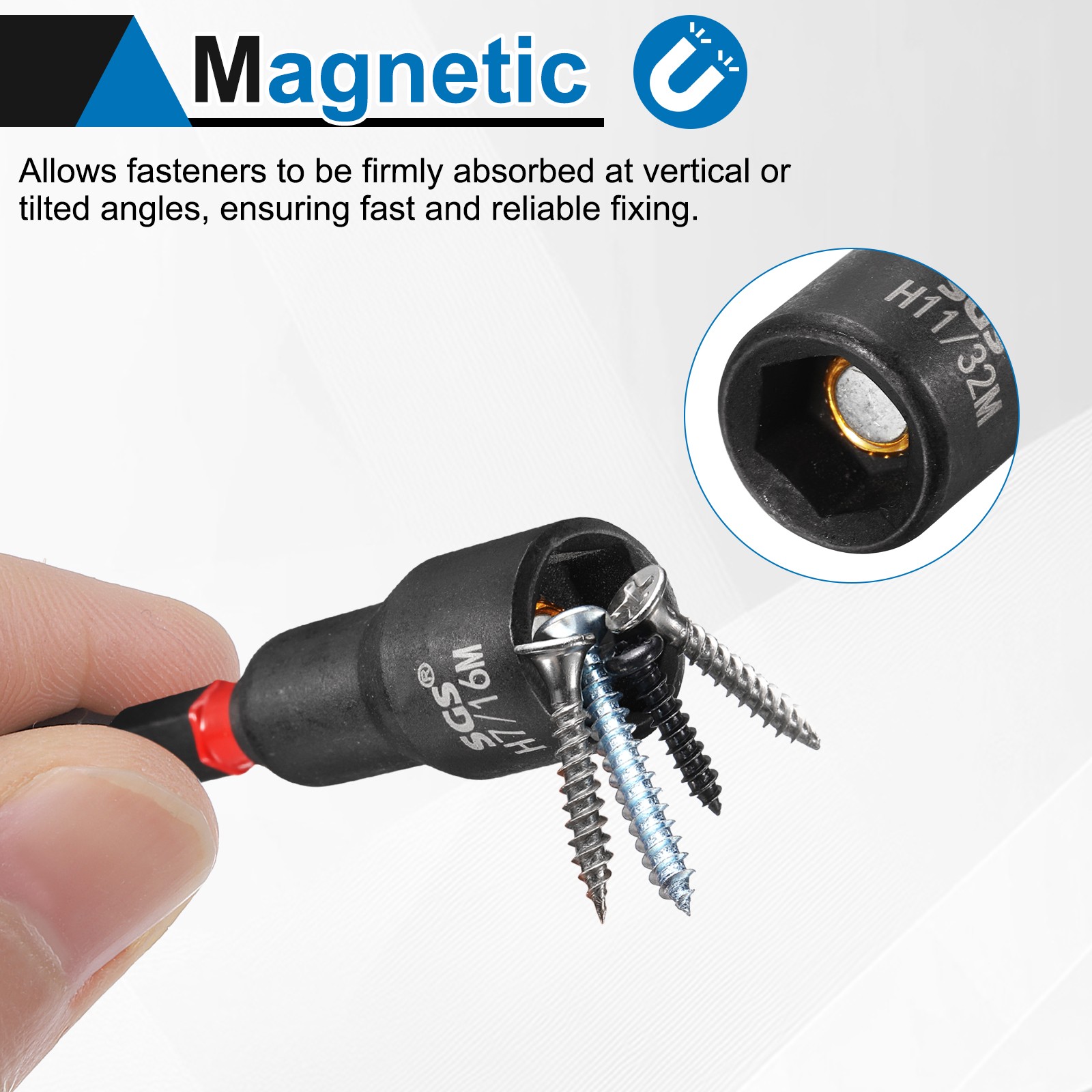 3pcs Nut Driver Drill Bit 11/32" Socket 1/4" Hex Shank 2.56" Magnetic Setter