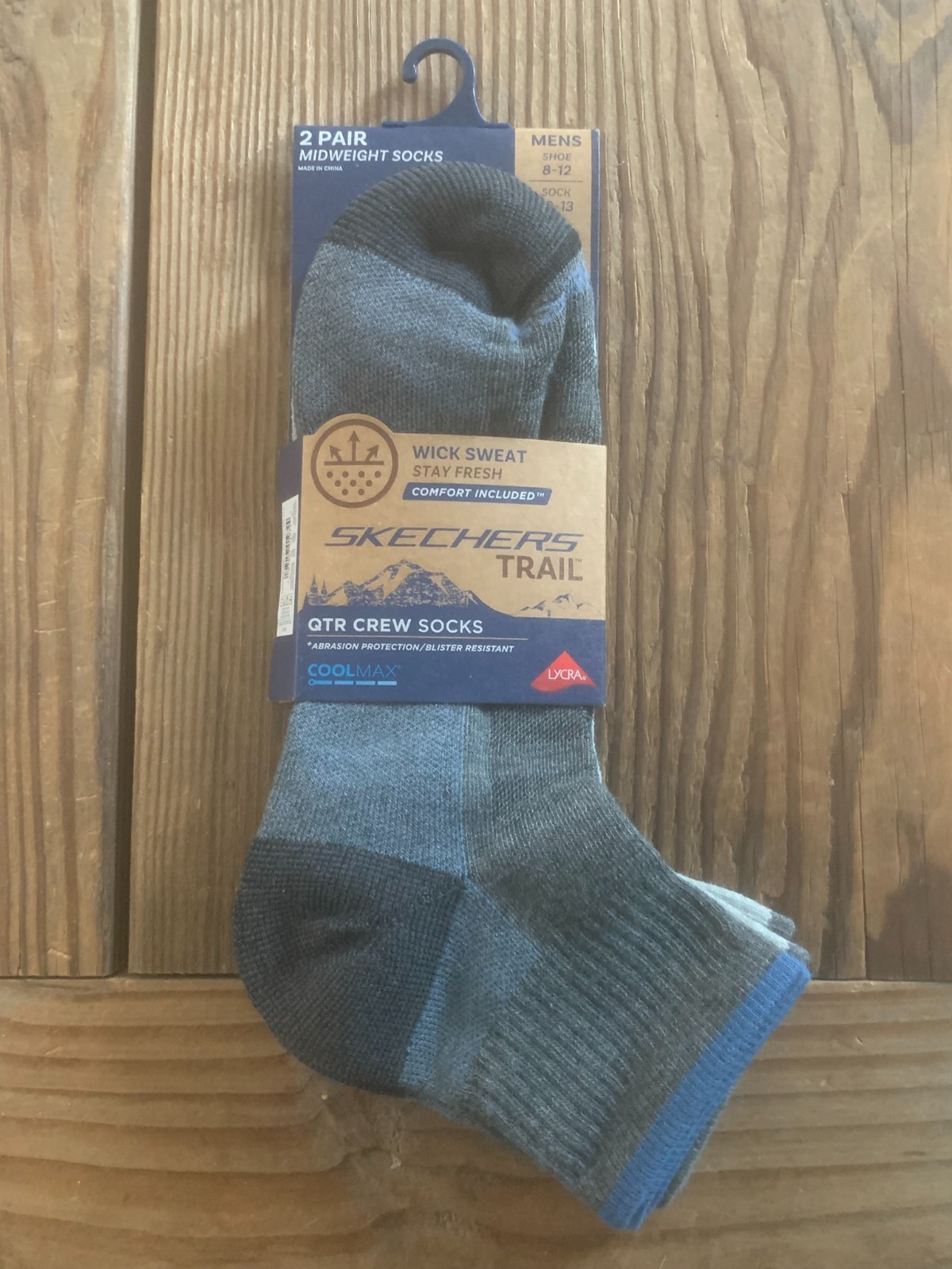 New Skechers Cool Max Trail 2 Pk. Midweight Qtr. Crew Socks 8-12-Hiking