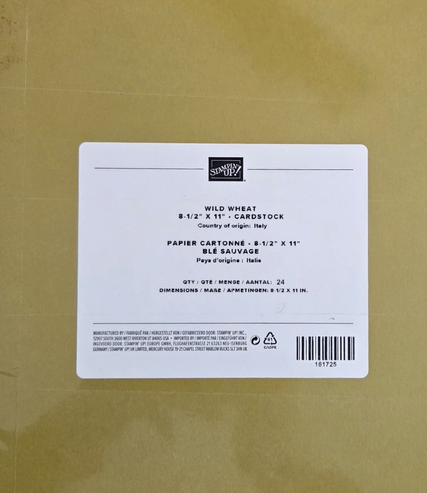 Stampin Up Wild Wheat Cardstock, New, Cards, Scrapbooking, 8.5 X 11, 24 Sheets
