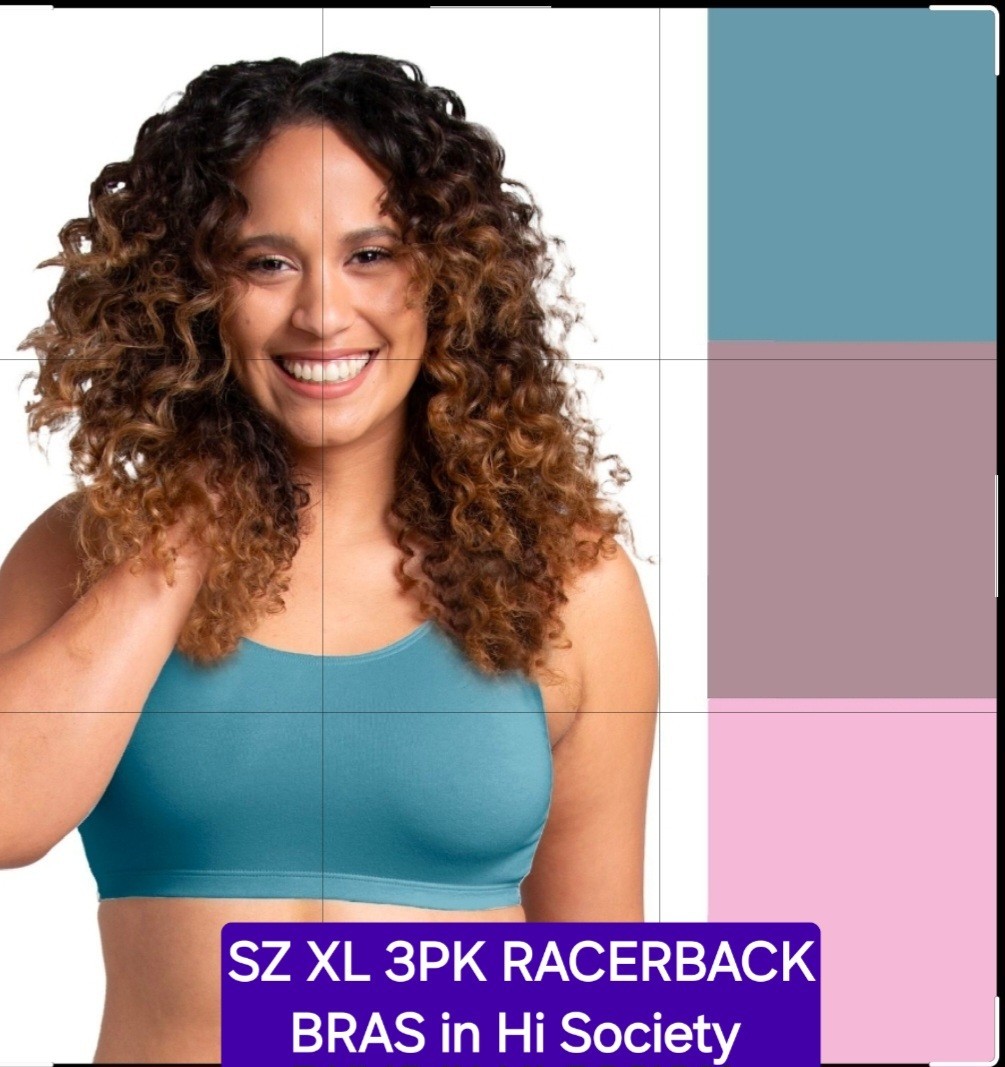 SZ XL Fruit of the Loom  RACERBACK 360° BRAS 3PK  Cotton/ Spandex in Hi Society