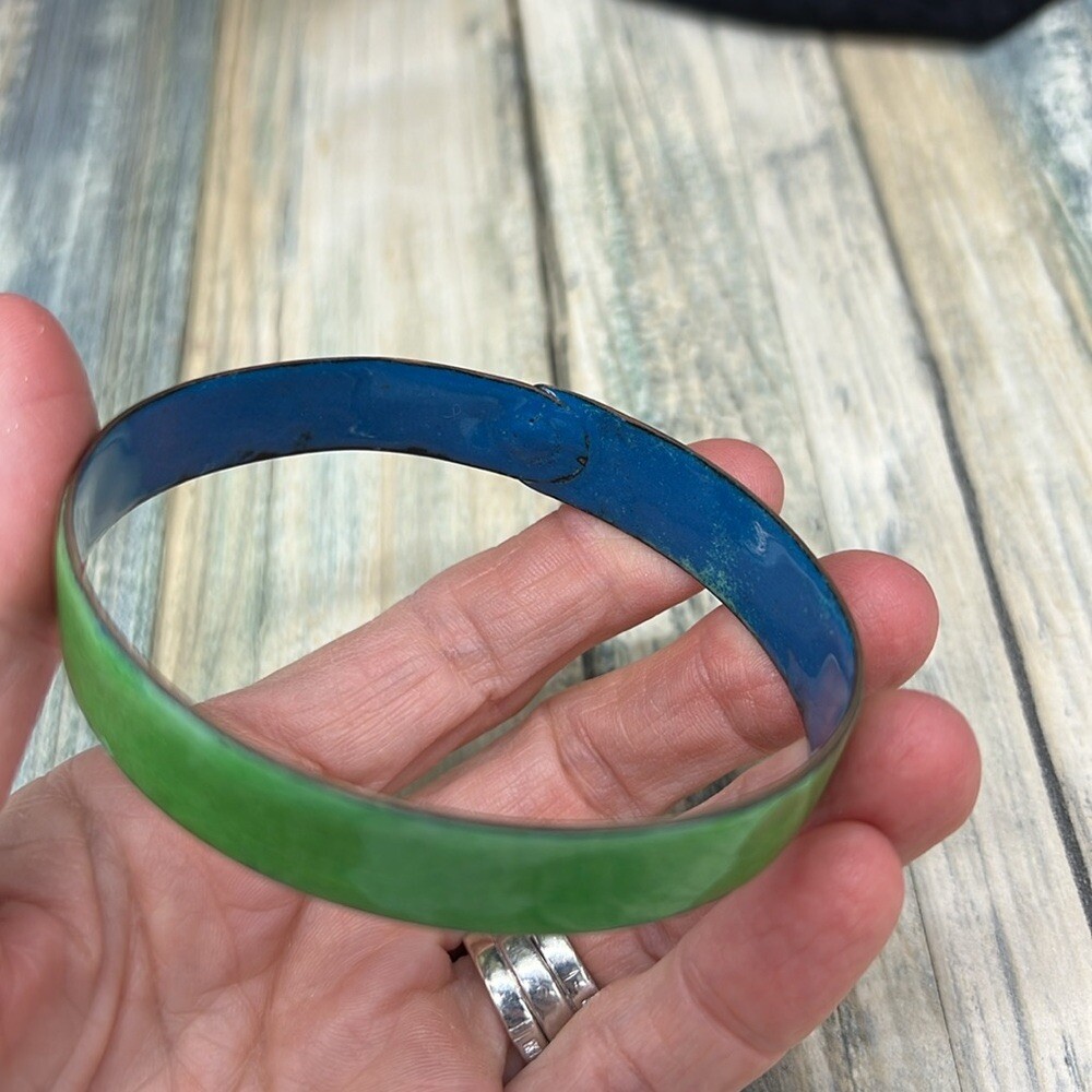 Enamel on copper bangle bracelet artisan size 8”