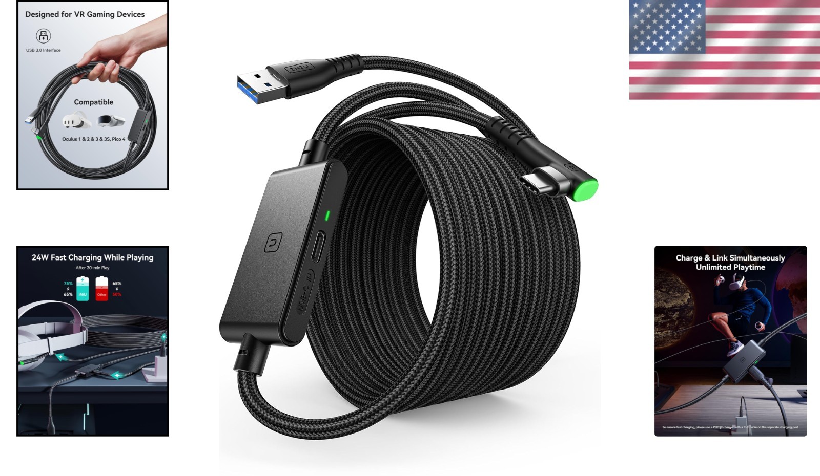 16FT High Speed Data & Charging Cable for Virtual Reality Headsets, Certified