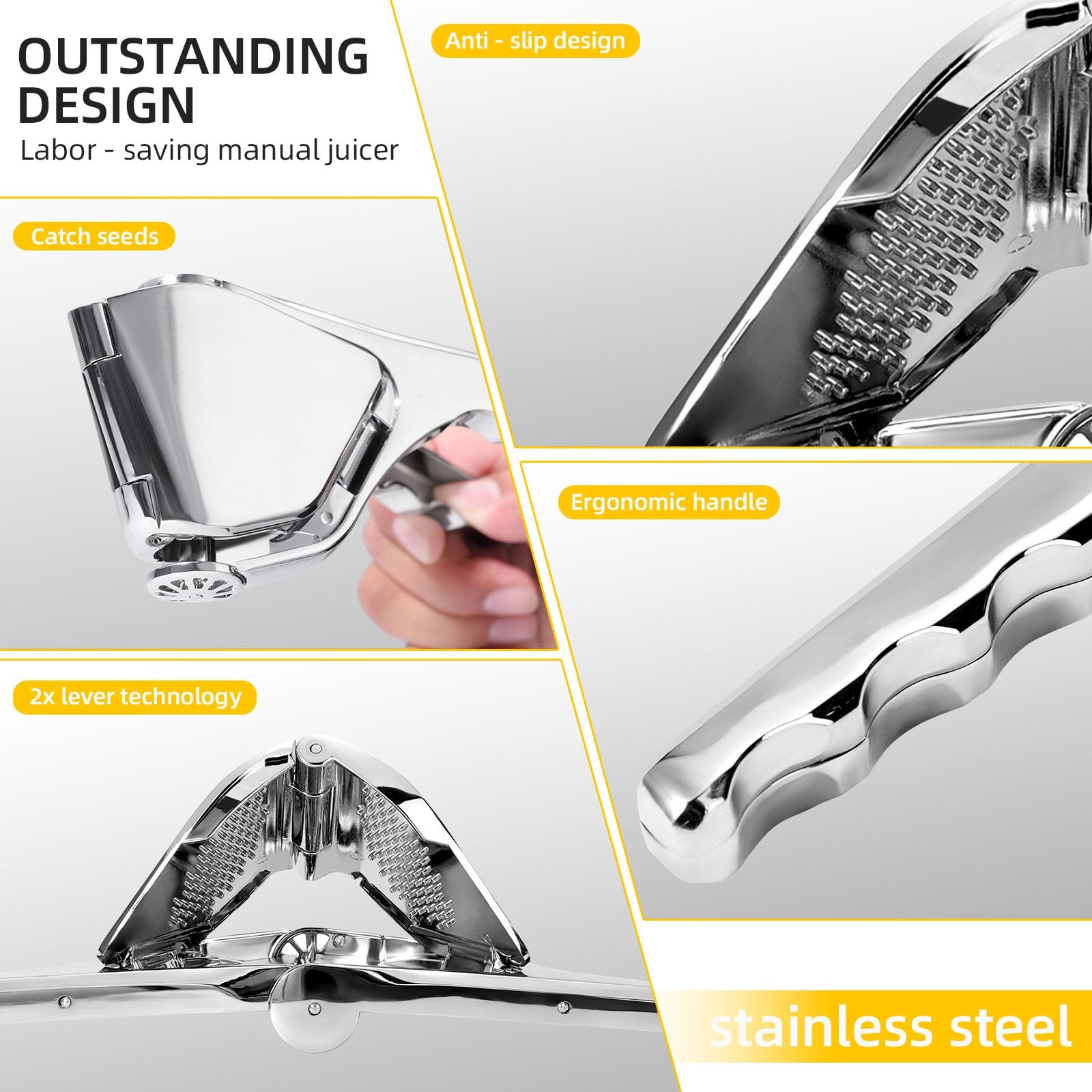 Elyssnova Lemon Squeezer Stainless Steel, Heavy - duty Lime Squeezer, Manual ...