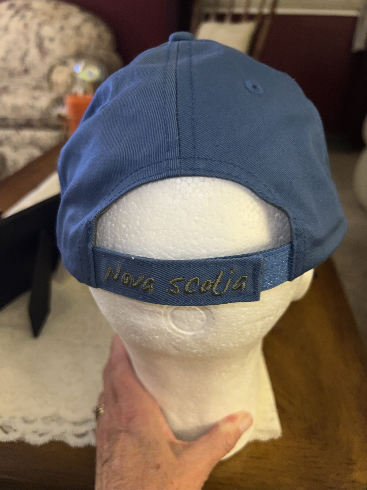 Nova Scotia Lighthouse Hat Cap Royal Blue w Gray Black Hook Loop Cotton EUC