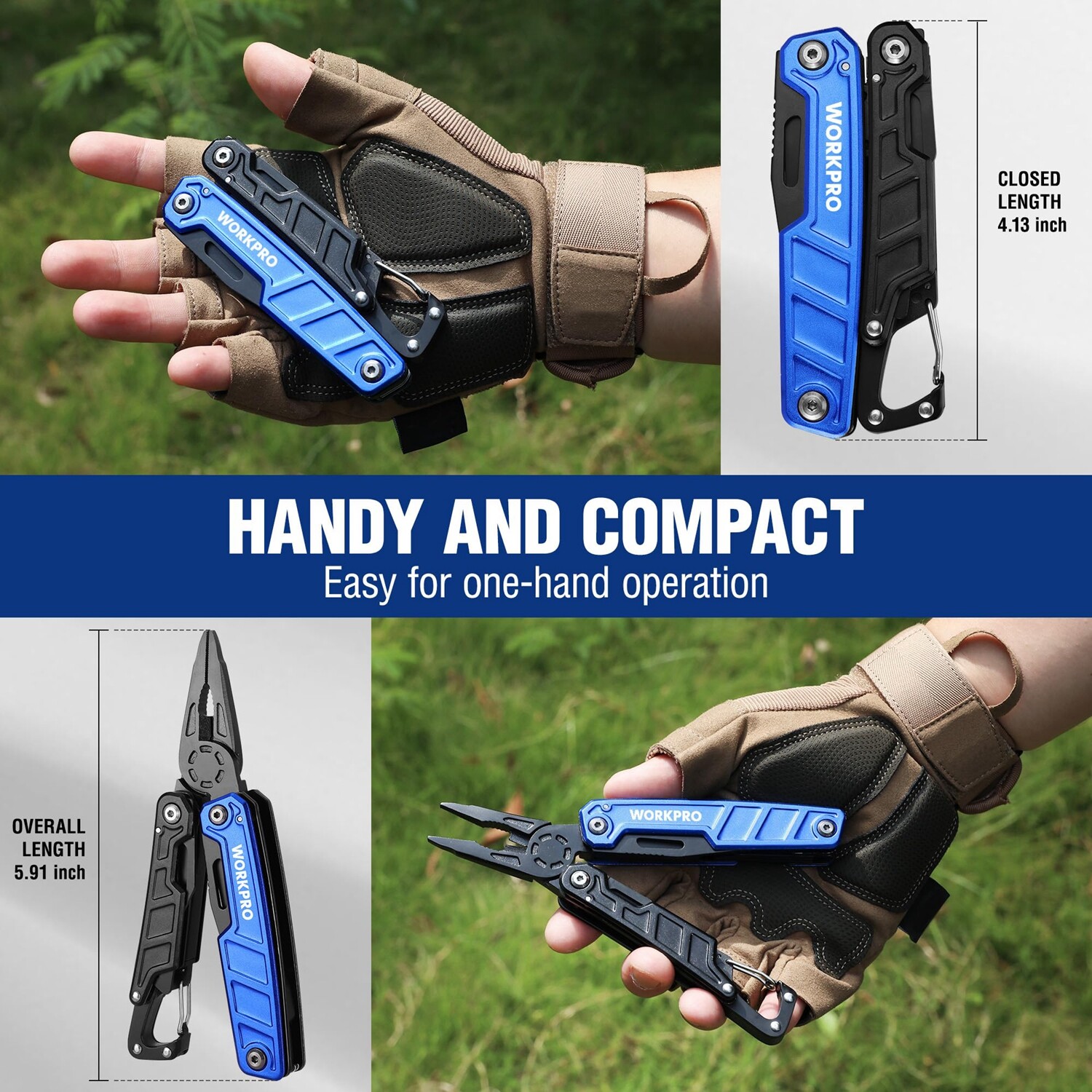 WORKPRO Multitool-11 in 1 Multitool Pliers w/Pocket Clip Sheath-EDC Multi Knives