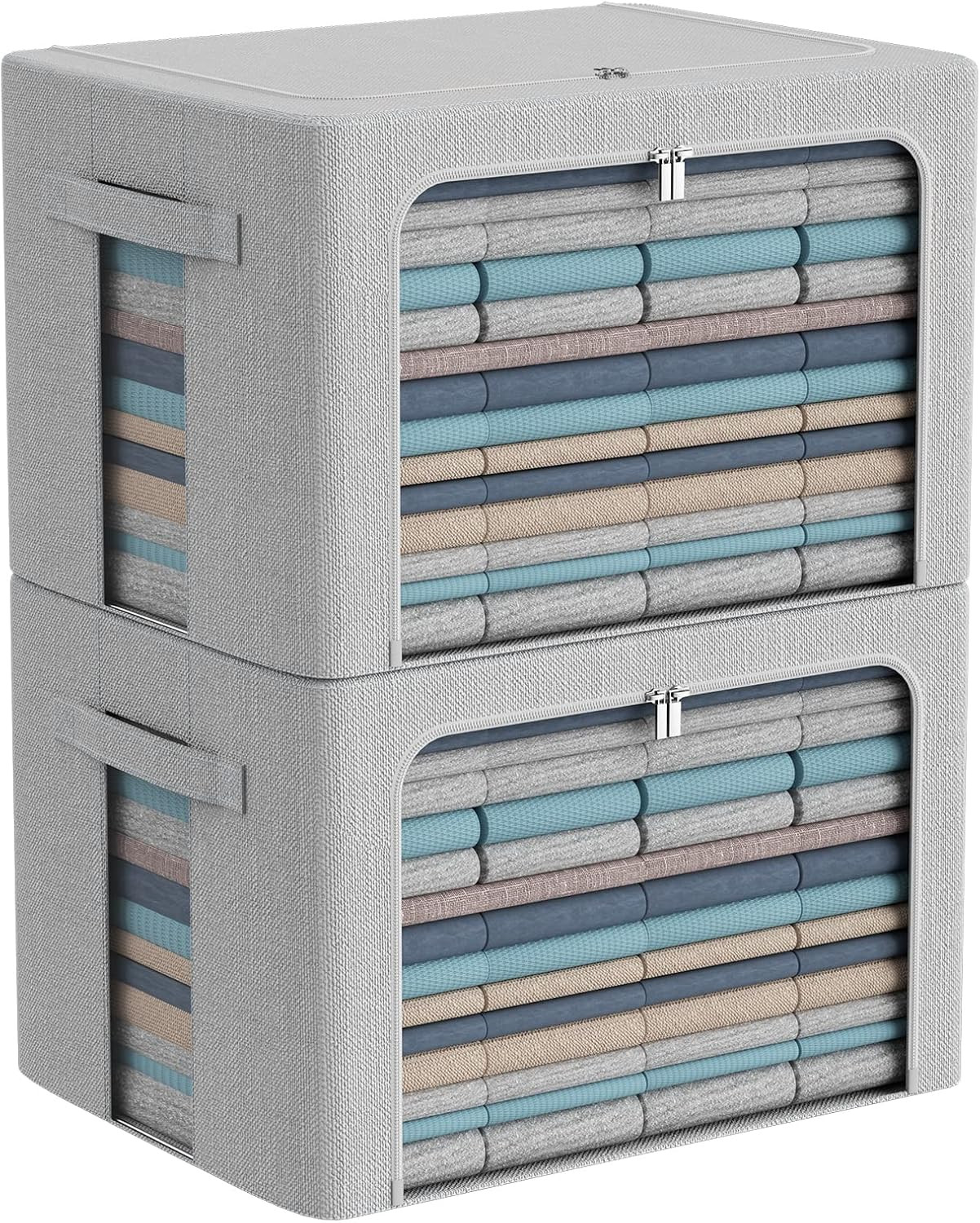 2Pack Extra Large Clothes Storage Bins Box - Linen Fabric Foldable Stackable Con