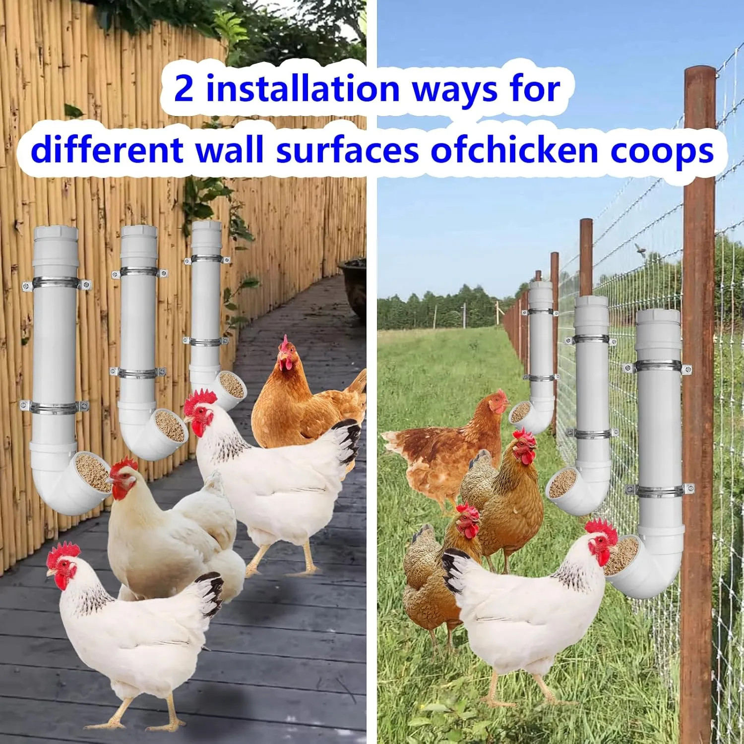 3 Pack PVC Chicken Feeder 6lb Capacity Automatic No Waste Poultry Feeder