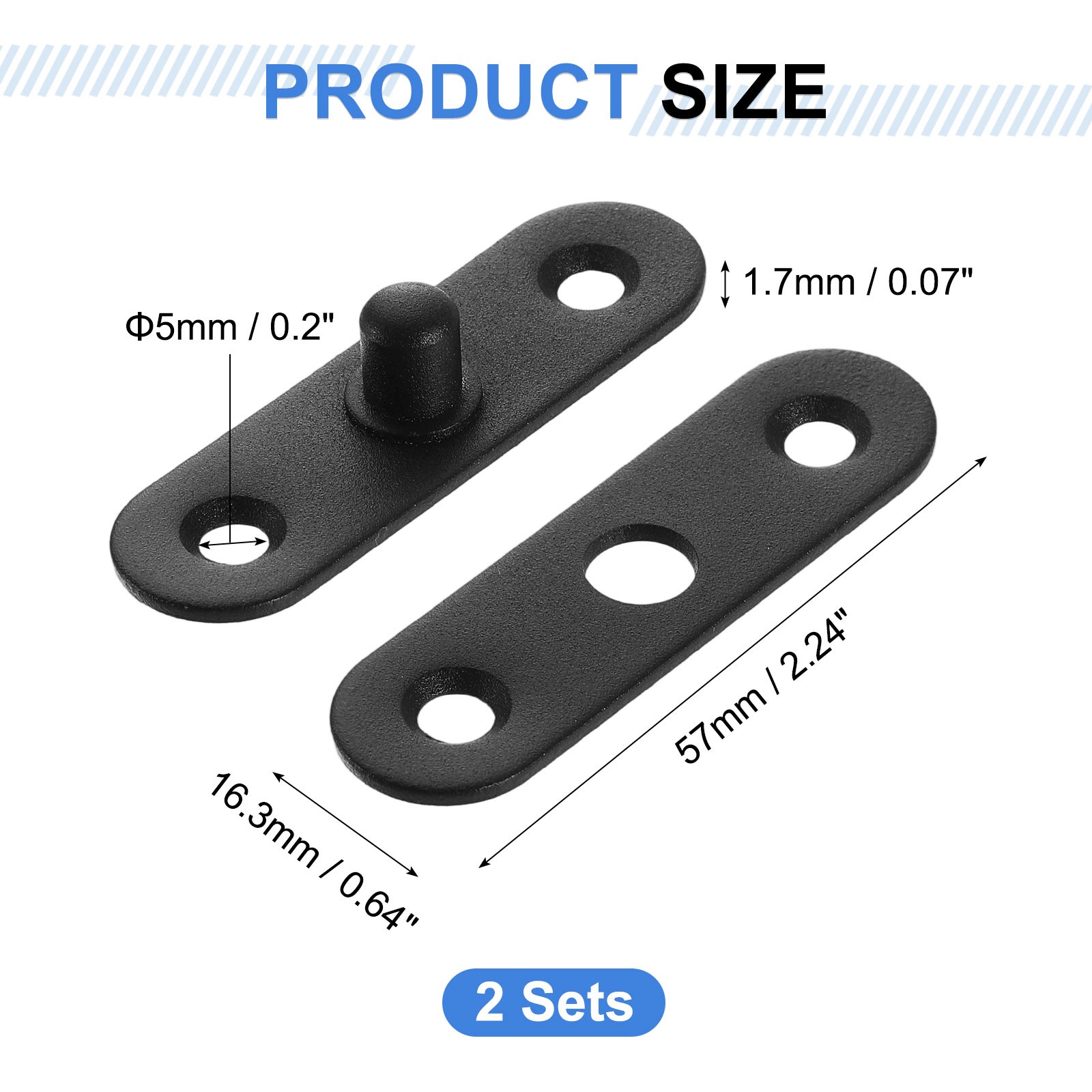 2Pcs 360 Degree Rotating Pivot Hinges, 57 x 16.3mm Concealed Hinge, Black