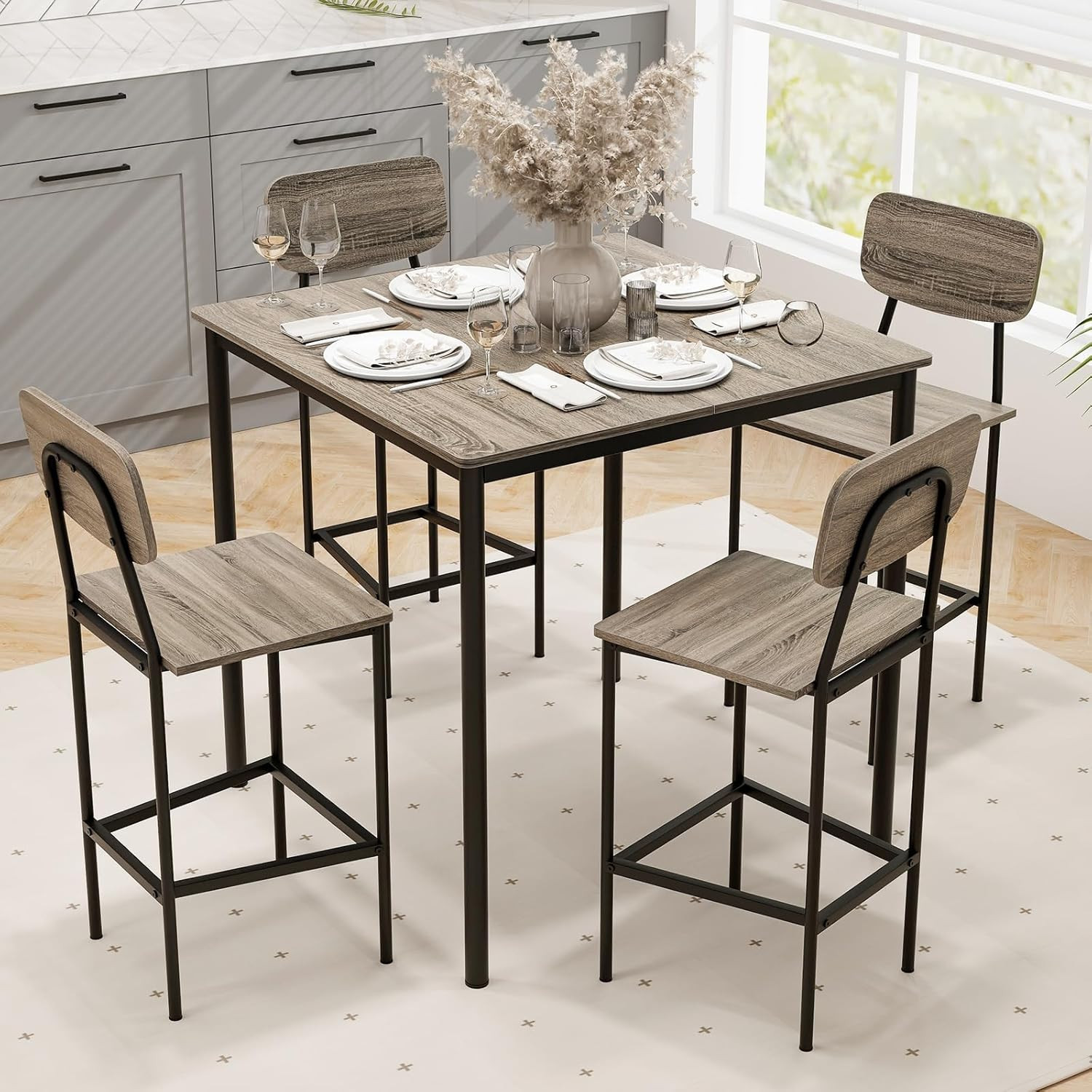 Stylish Counter Height Dining Table Set with 4 Chairs - Space-Saving Design