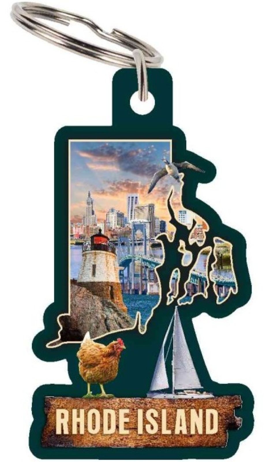 Rhode Island Custom Cut State Keychain