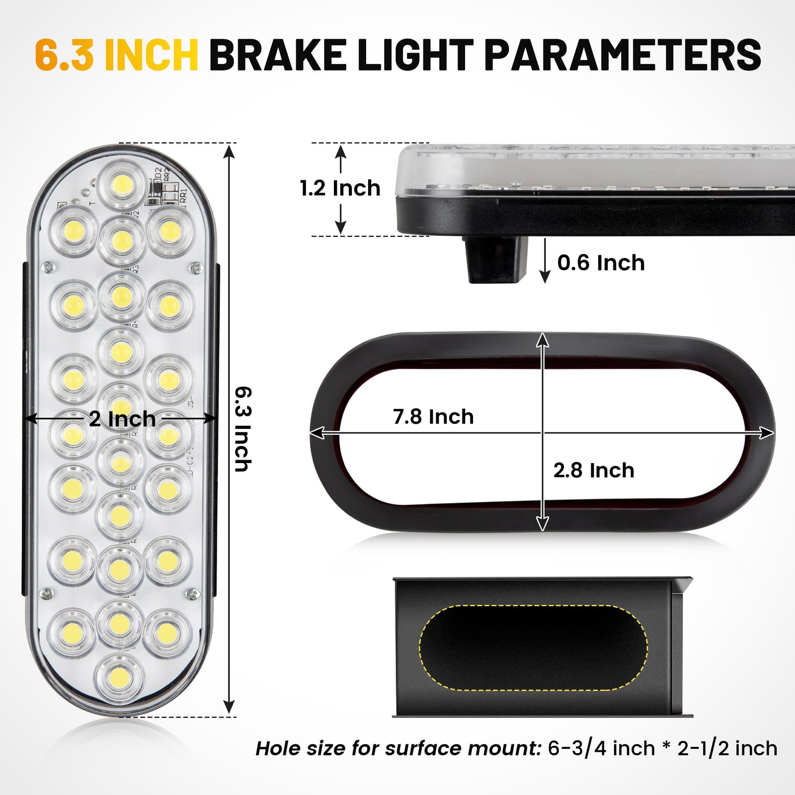 6 Inch Oval White LED Trailer Tail Lights with 6" 24LEDs Light