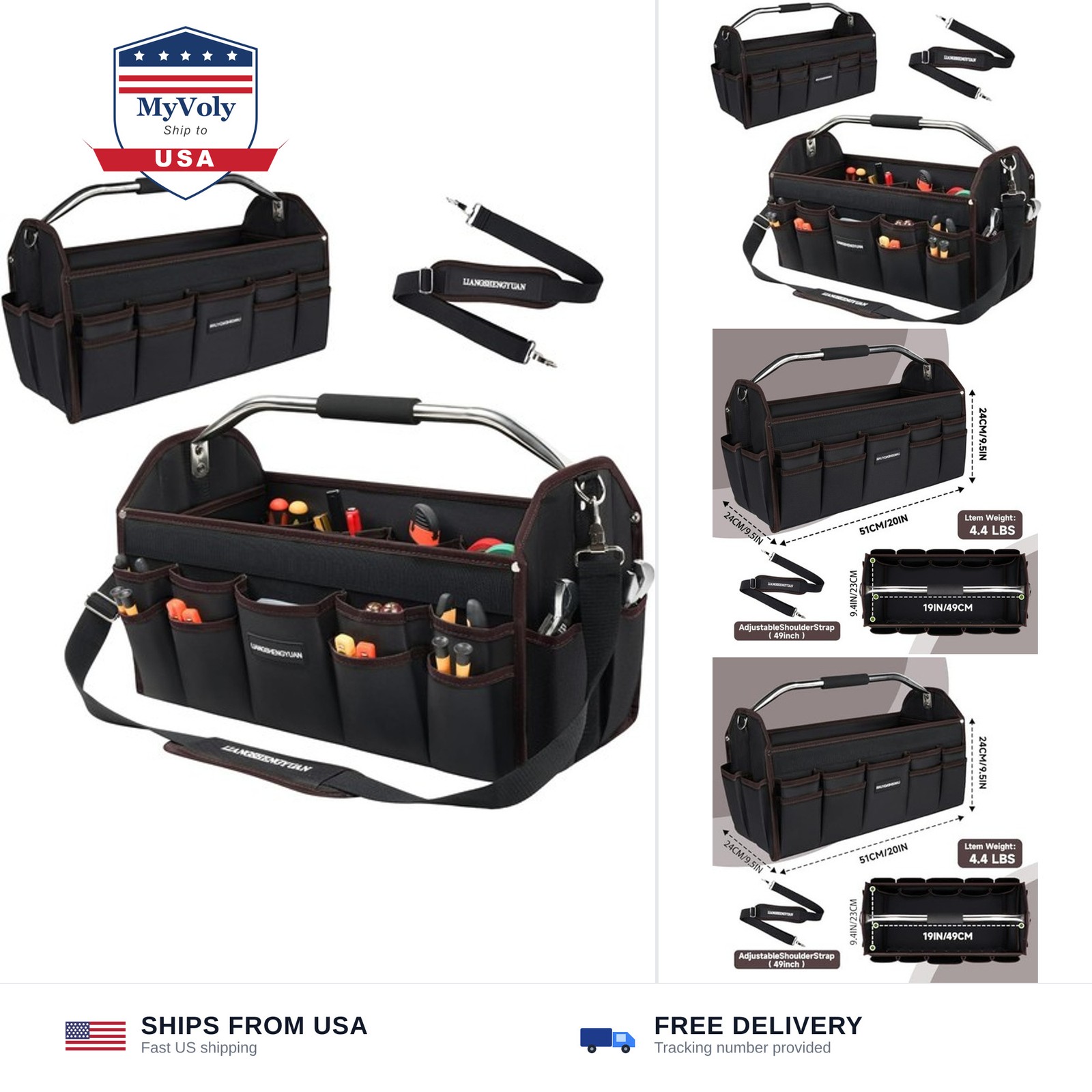 20 In Tool Carrier, Open Top Tool Tote 30 Pockets, Waterproof Tool Bag For Me...