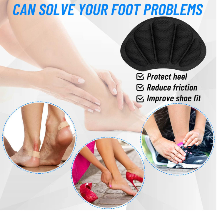Shoe Heel Inserts, 8 Pcs Mesh Self-Adhesive Heel Cushion Pads for Back, Black