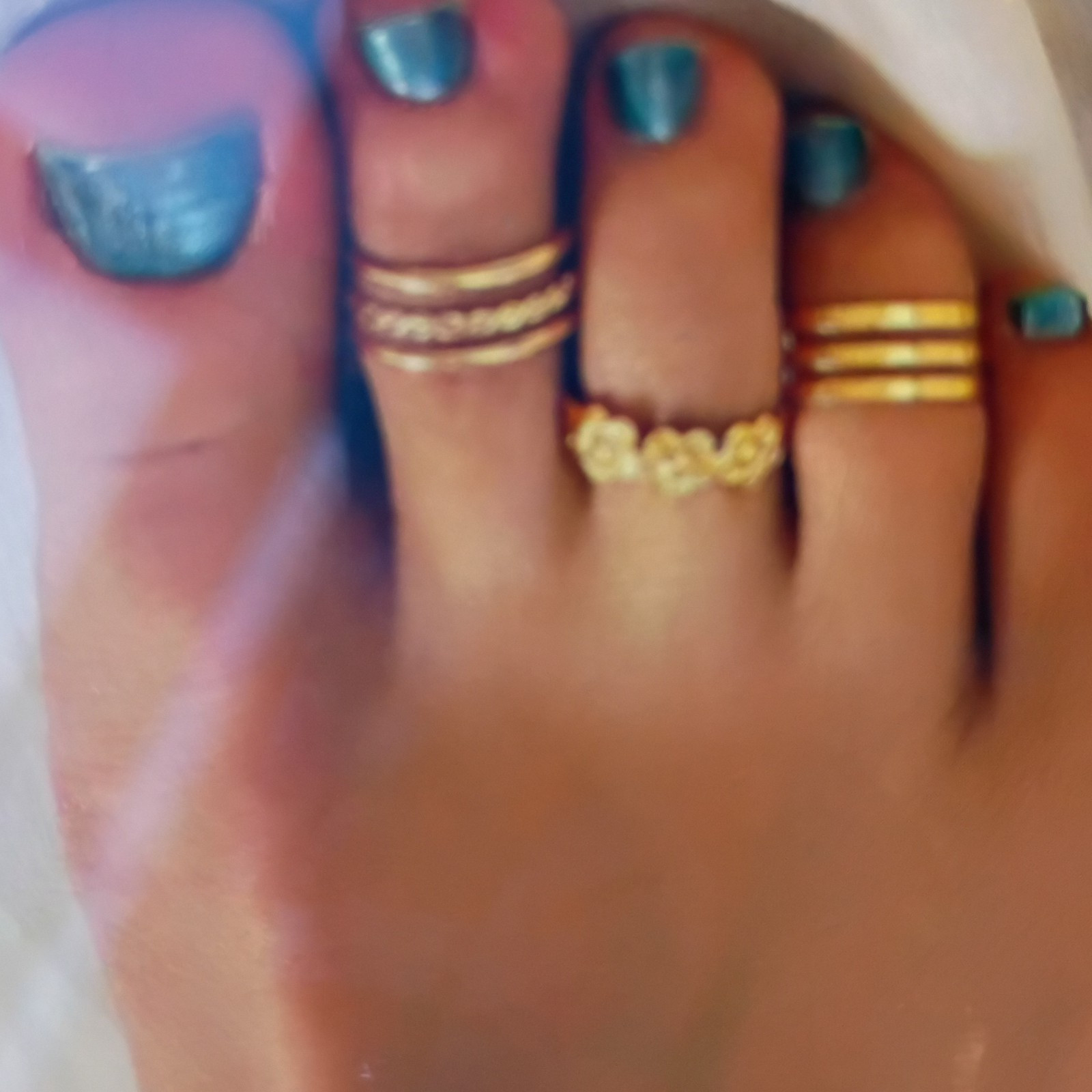 Gold Tone Yellow Gold Plated Band Toe Rings Stackable Set, No Stone