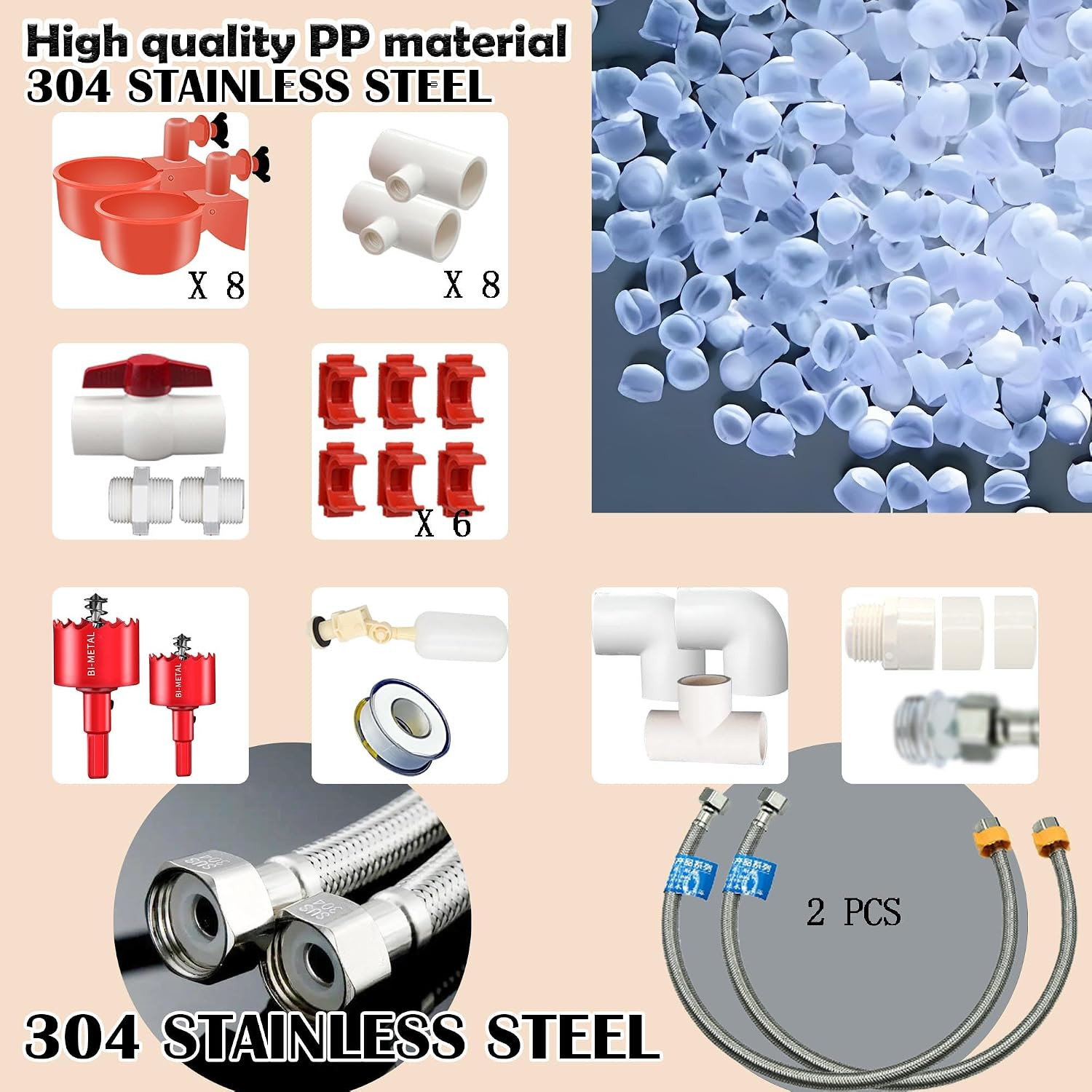 Automatic Chicken Waterer System PVC Pipe DIY Kit for Poultry Duck Quail