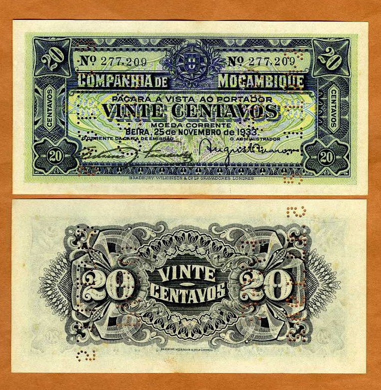 Mozambique, 20 centavos, 1933, P-R29, aUNC