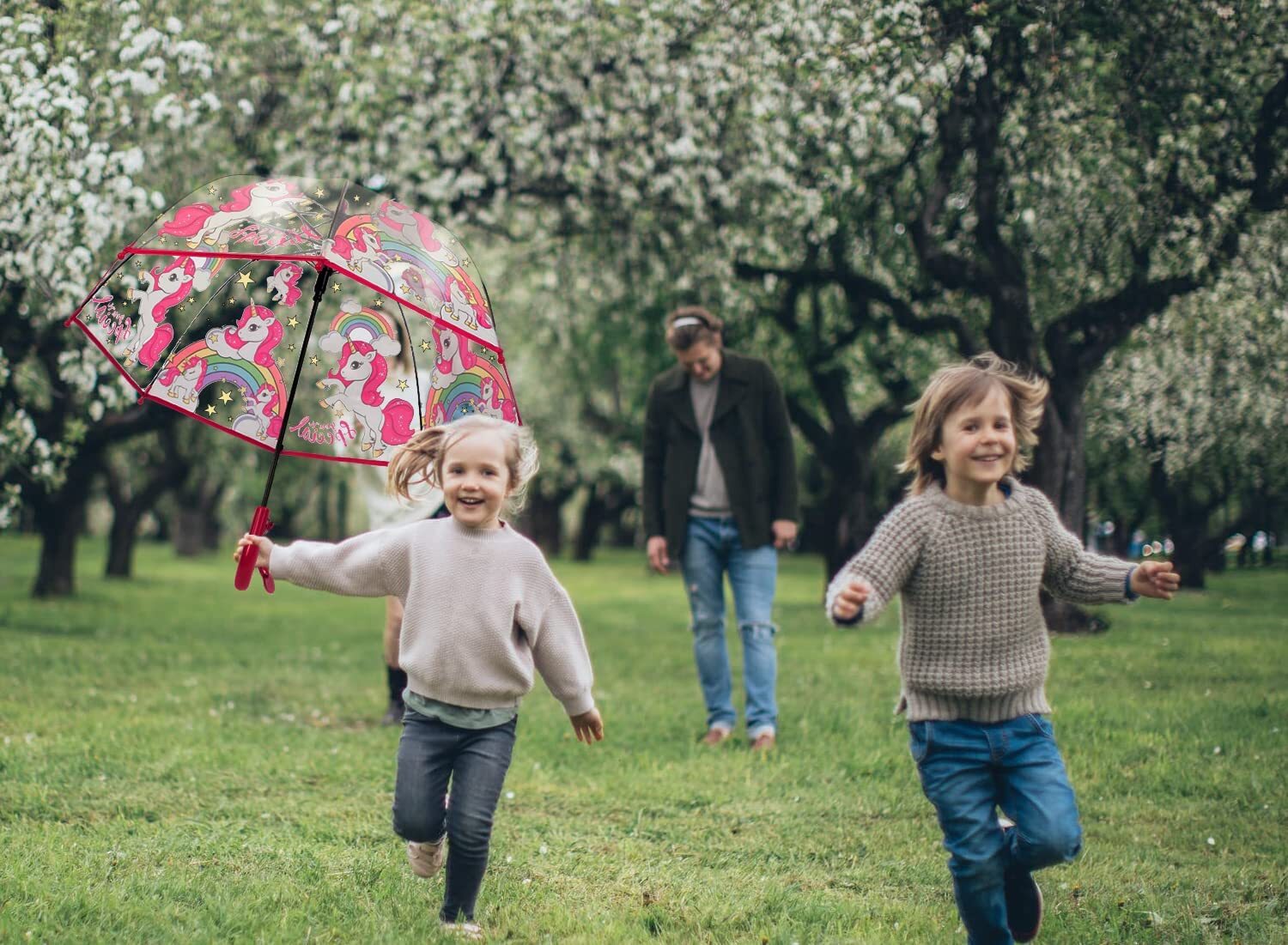 Kids Clear Transparent Easy Grip Handle Dome Bubble Kids Umbrella UNICORN
