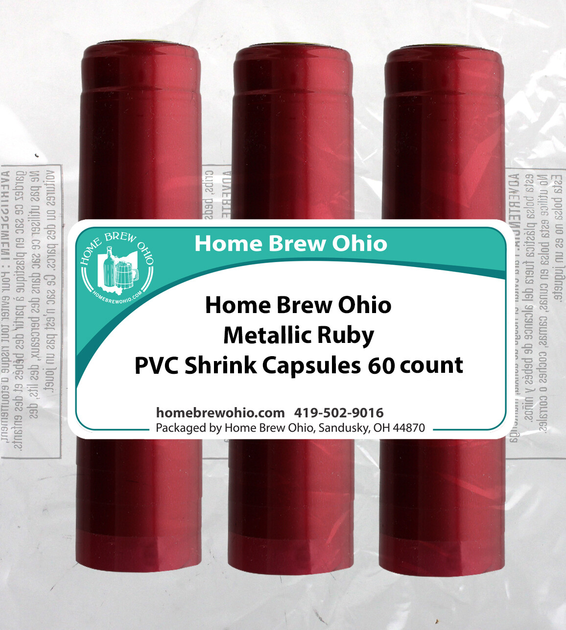 PVC Heat Shrink Capsules W/Tear Tabs-60 Count(Metallic Solid Ruby Red)