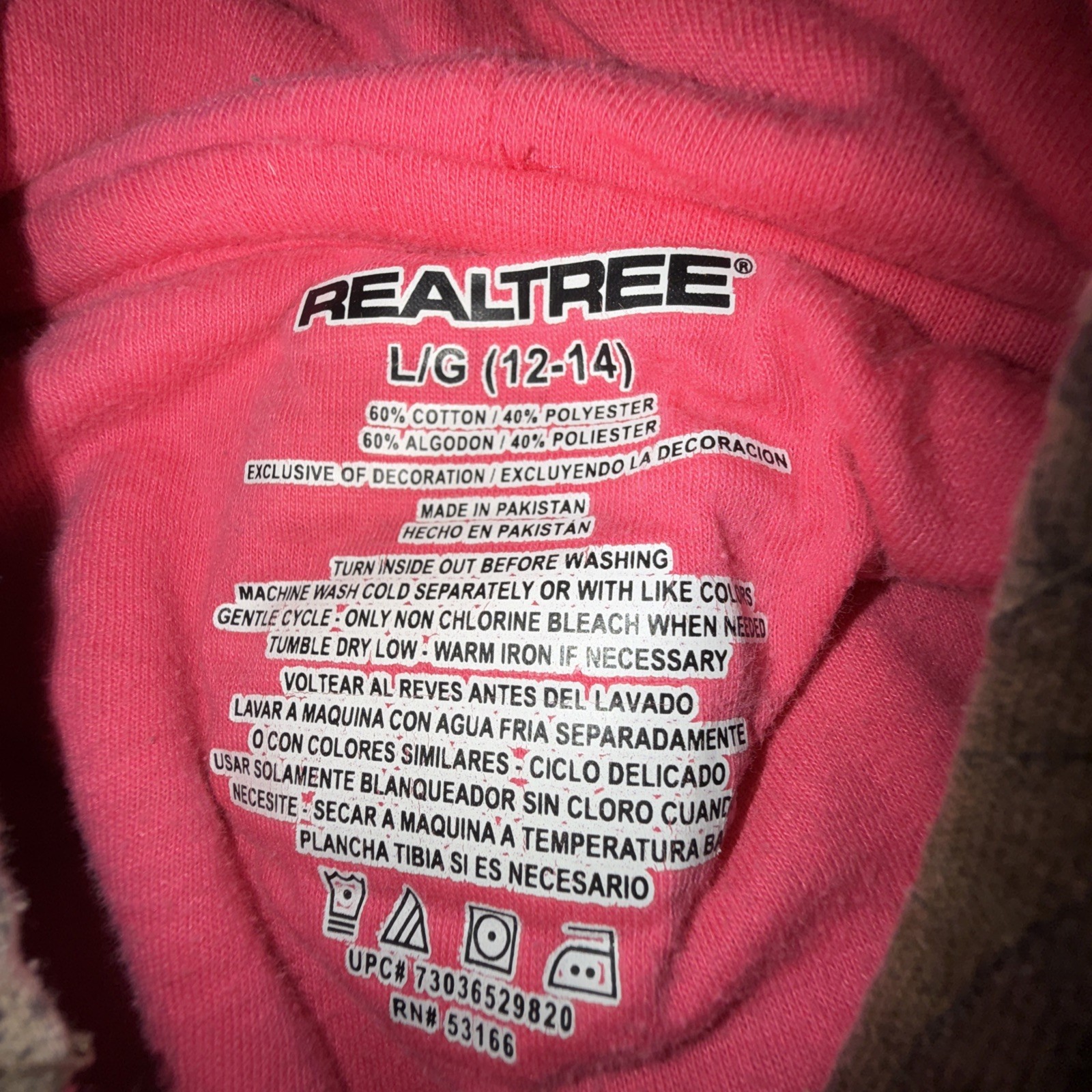 Realtree Camo hooded sweatshirt Hot Pink Hood Liner Womens size Large (12-14)