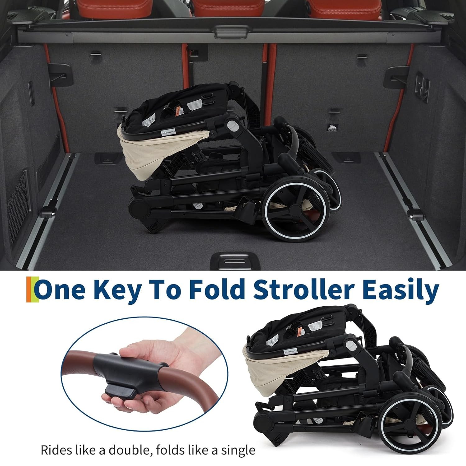 5-Point Harness Double Stroller, Foldable Twin Pushchair Adj Backrest & Basket