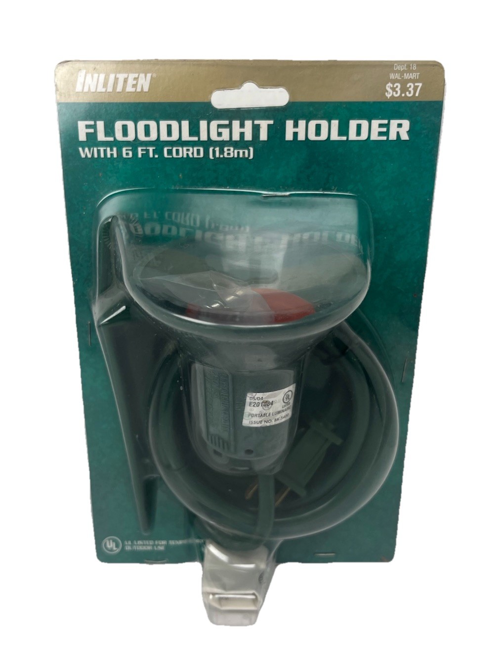 Inliten Floodlight Holder with 6ft. Cord, Stake & Adjustable Head New Sealed Vtg