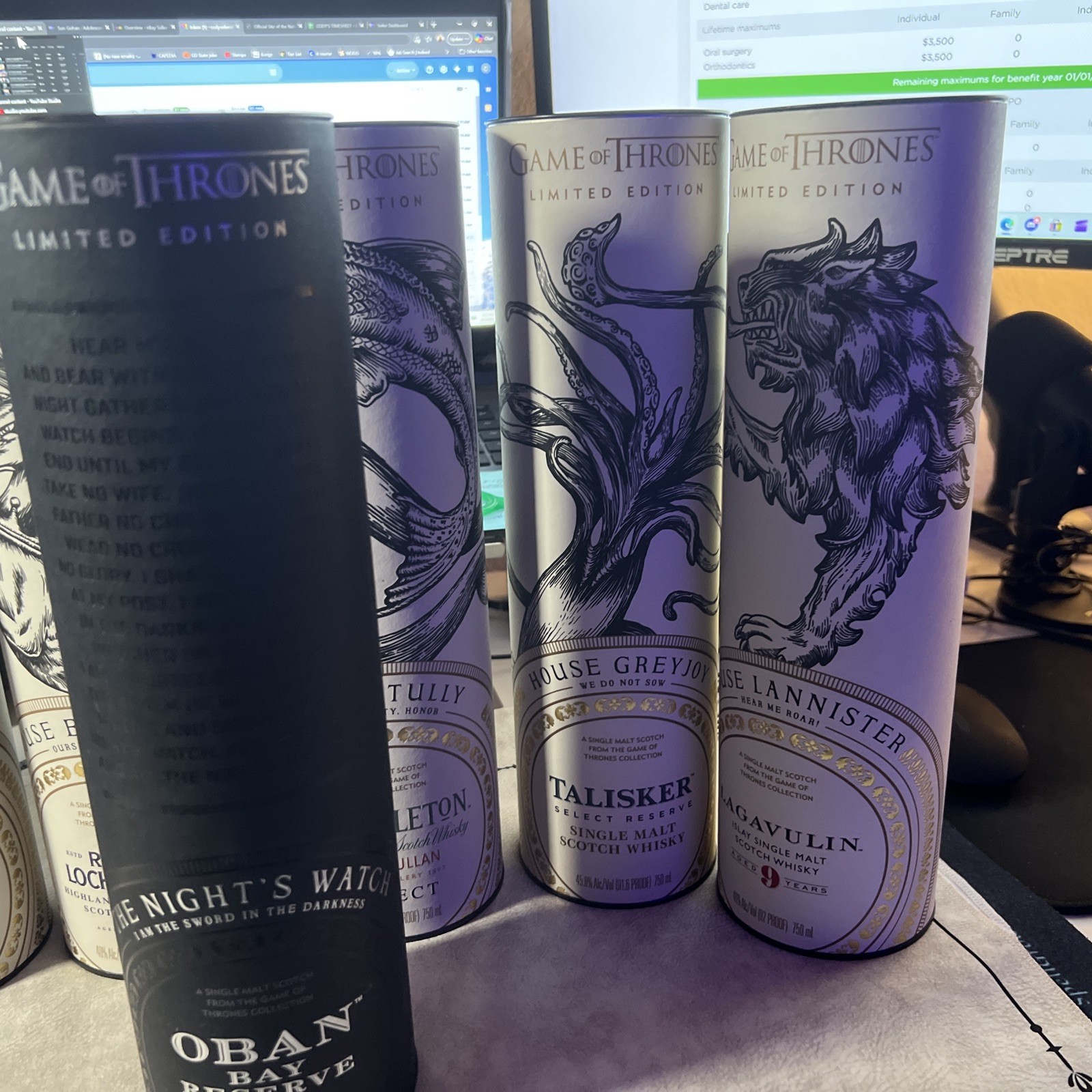 Game Of Thrones Limited Edition Scotch Empty Bottles & Containers 8 pc set