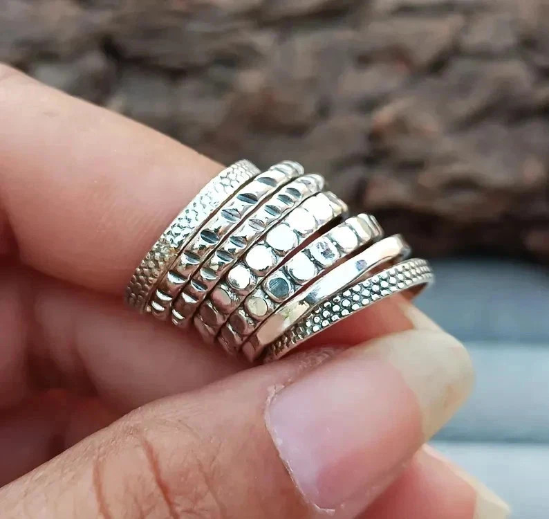 Solid 925 Sterling Silver Seven Set Of Stacking Band Ring Handmade Ring All Size