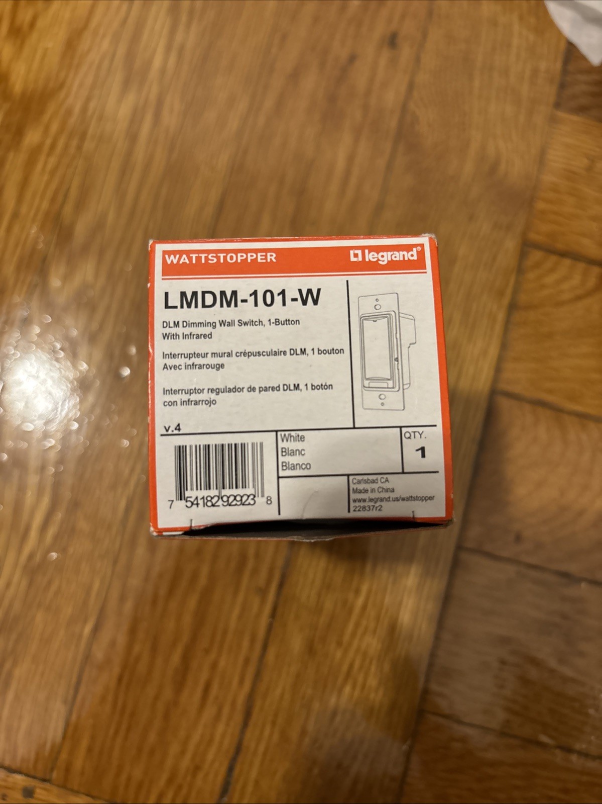 Legrand Wattstopper LMDM-101-W DLM 1-Button Dimming Wall Switch with Infrared, W