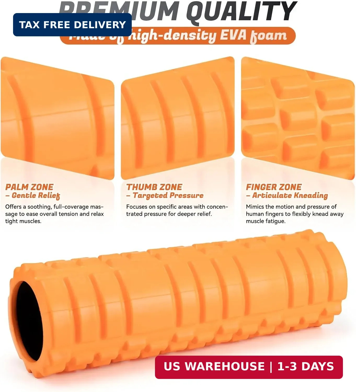 Foam Roller for Deep Tissue Massager, 18" Trigger Point Foam Roller, Patented Ex