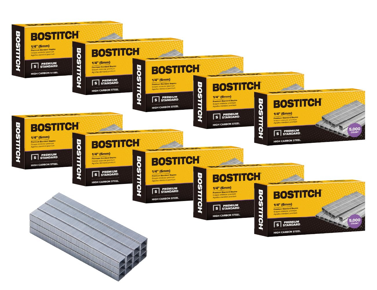 Office 50,000 Standard Staples, 1/4" Length,Full Strip Staples, 210/Strip, 5000