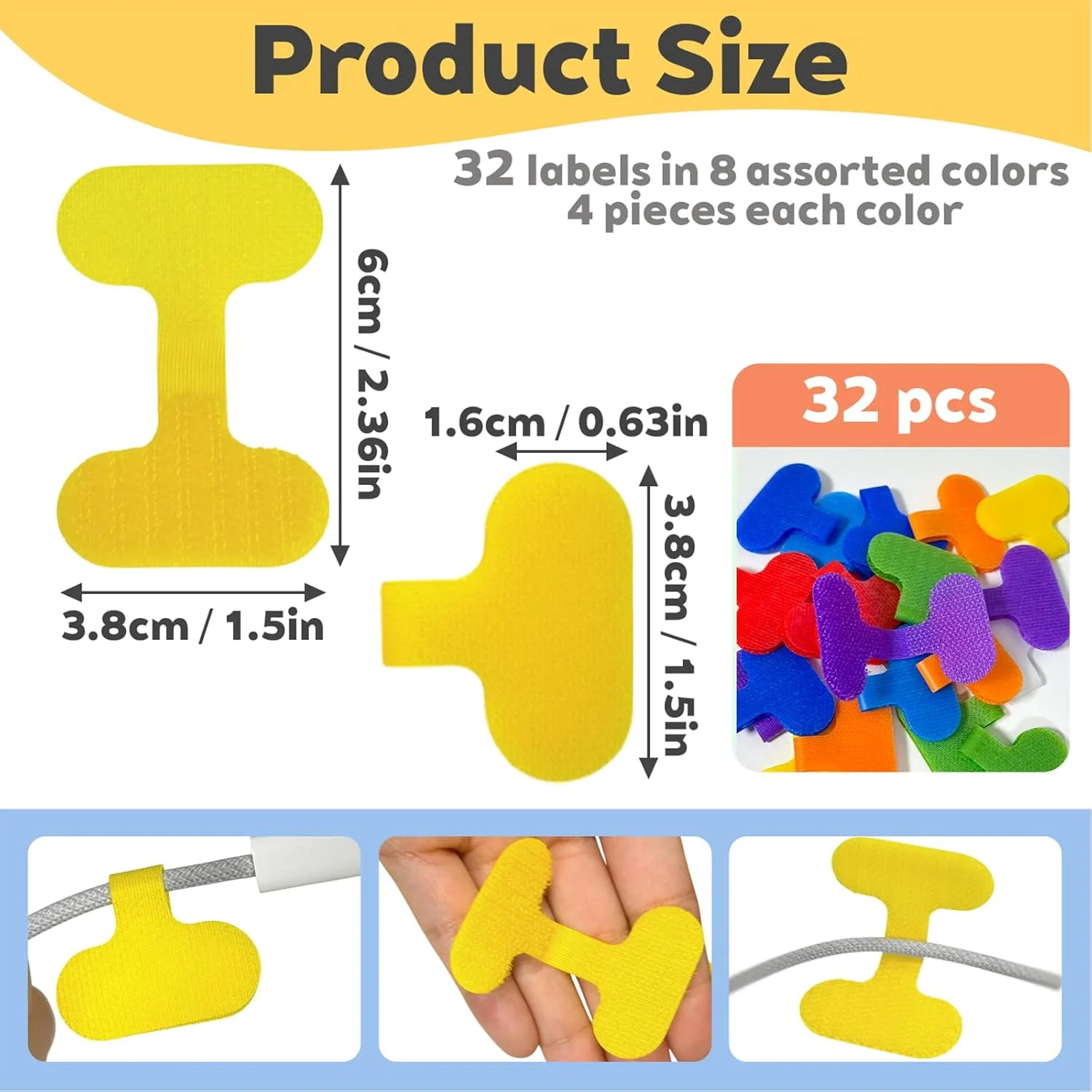 32 Pcs Multi Color Durable Cable Lables with Writable Surface,Waterproof Wire La