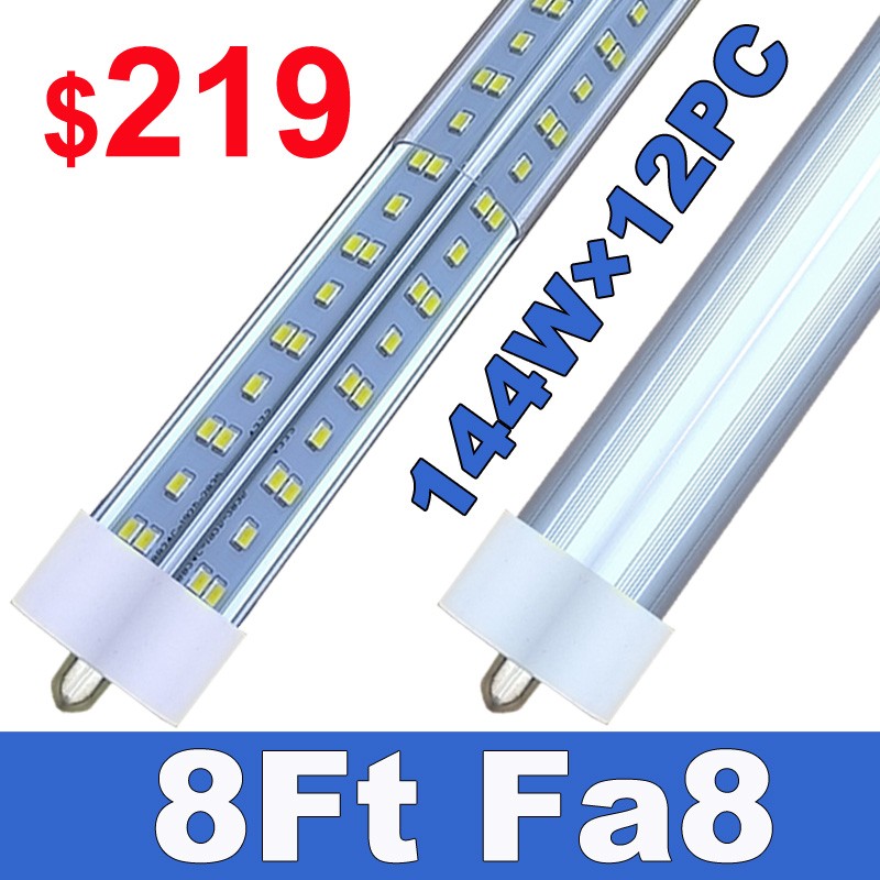 T8 8FT LED Shop Light Bulbs 144W Single Pin FA8 8 Foot LED Shop Lights 12PCS LED