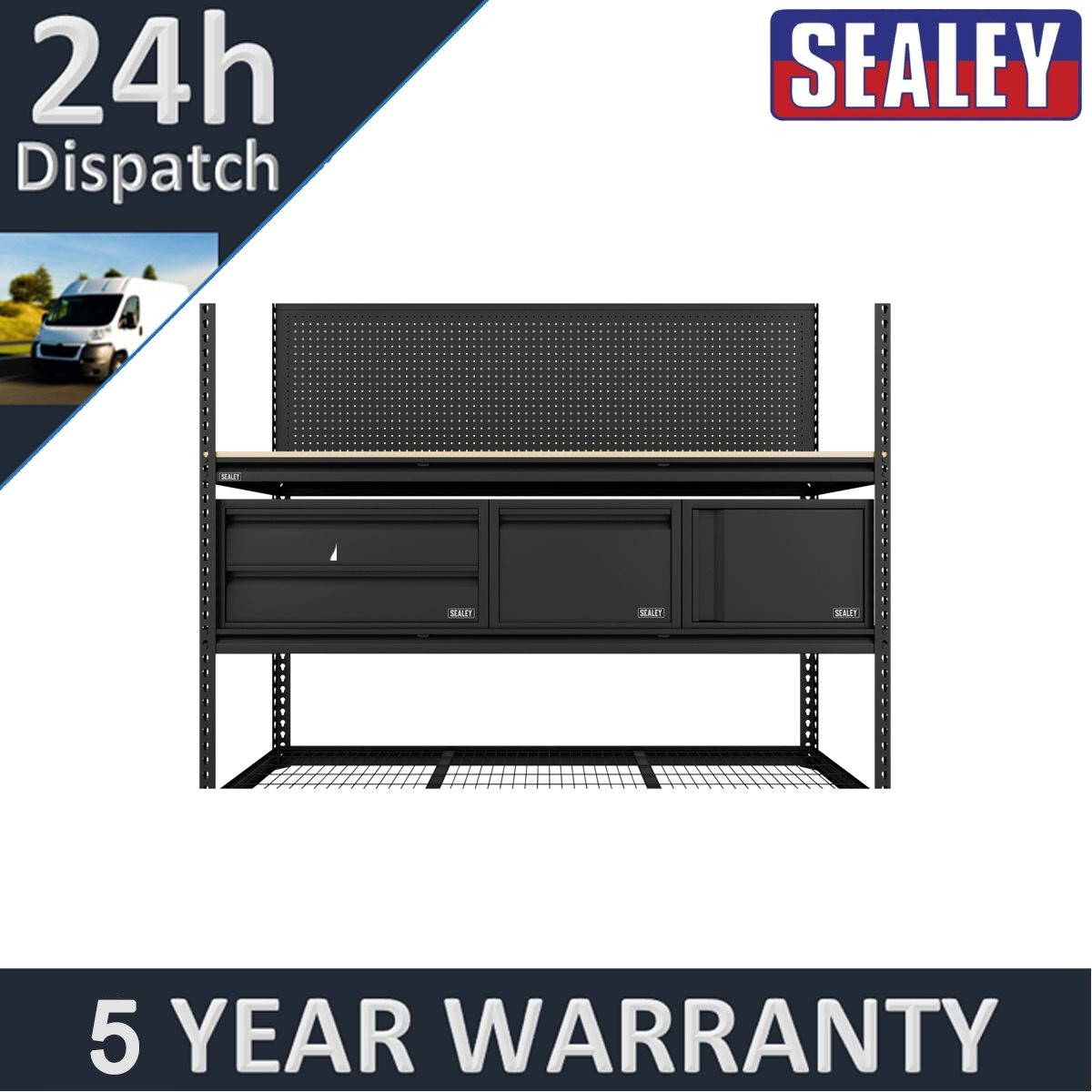 Sealey Heavy-Duty Modular Workbench & Racking Kit with 3 Storage Units