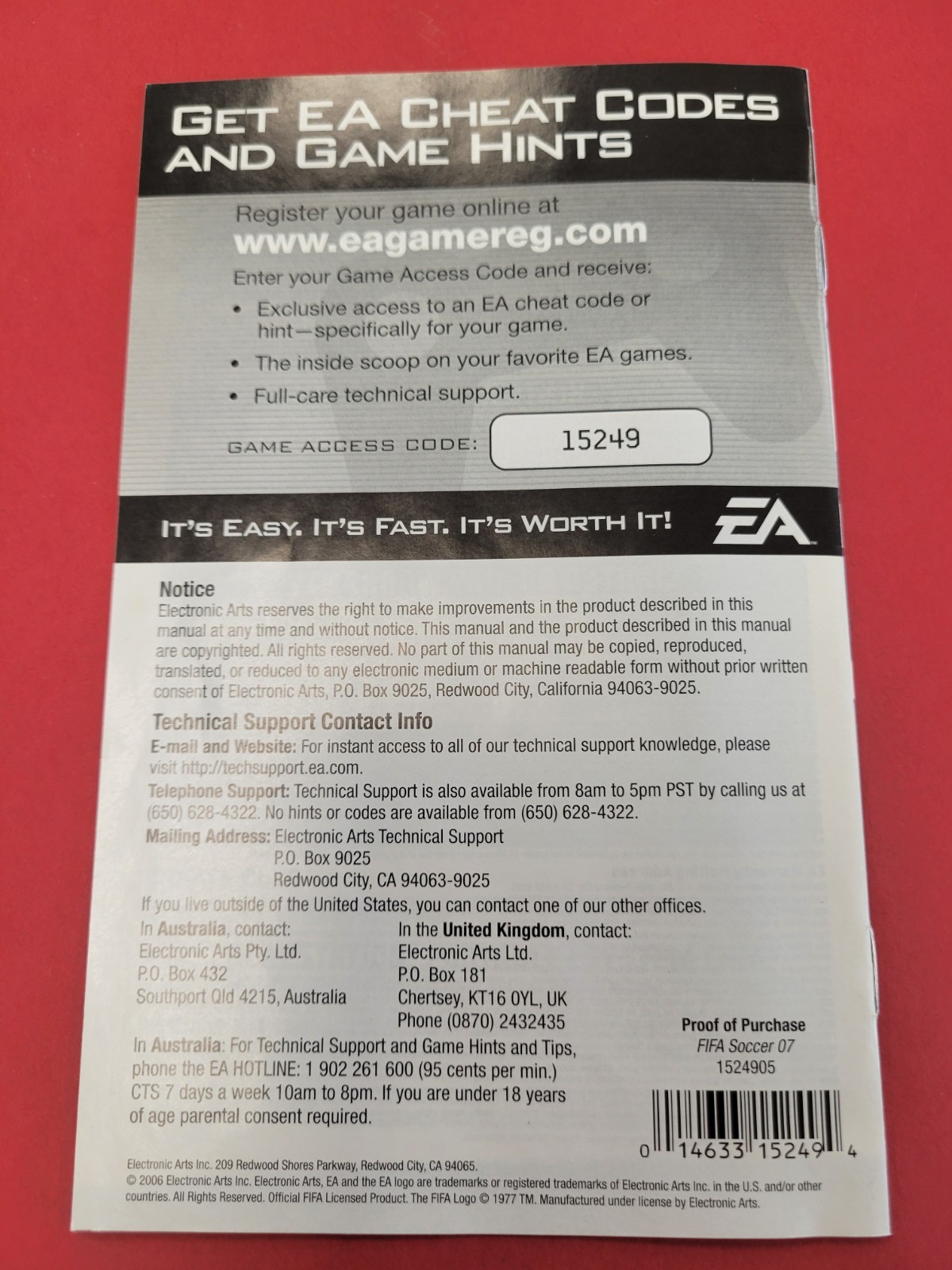 FIFA Soccer 07 (Sony PlayStation 2, 2006) Manual Only