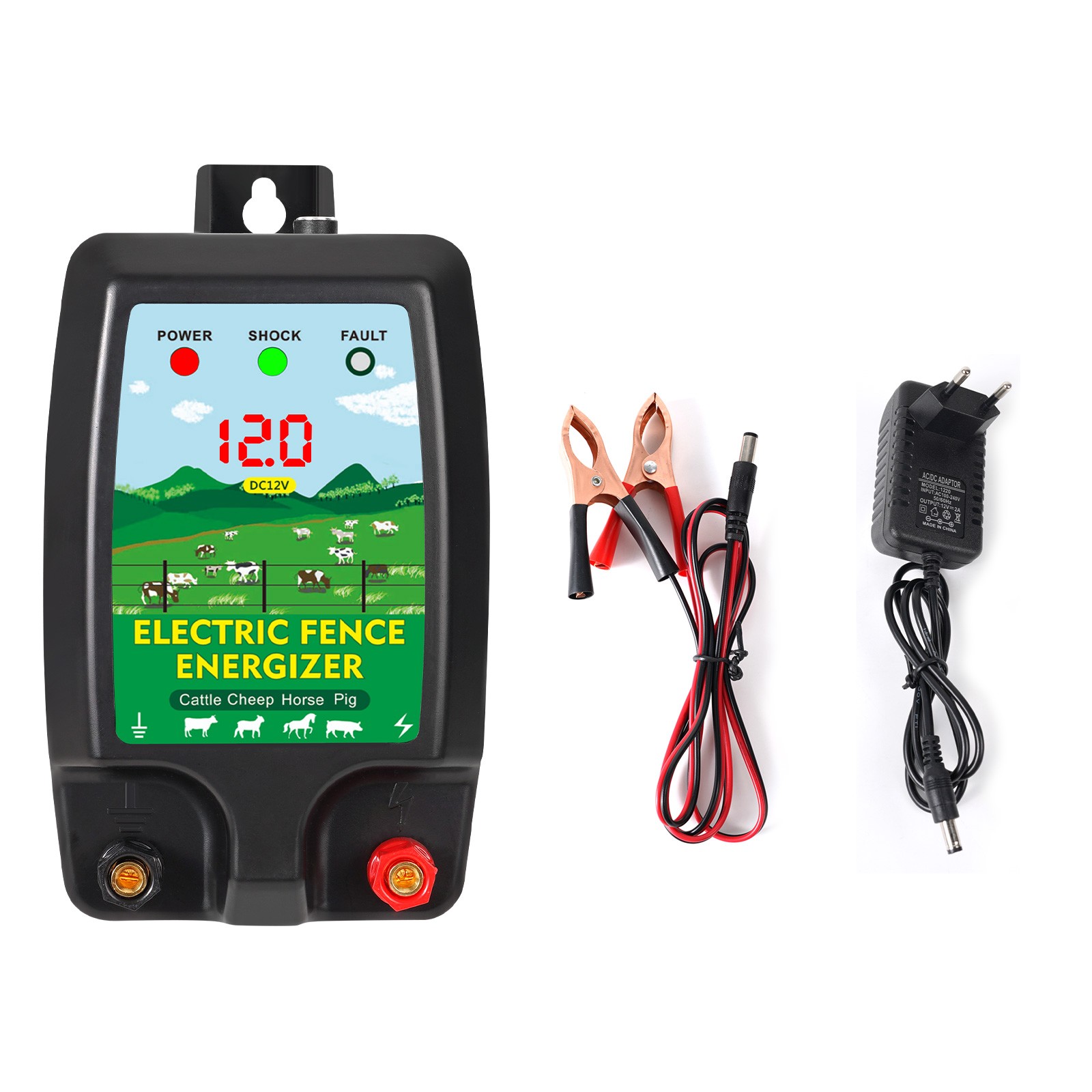 12KV Electric Fence Energizer 10KM Range for Livestock Cattle Horse Wildlife