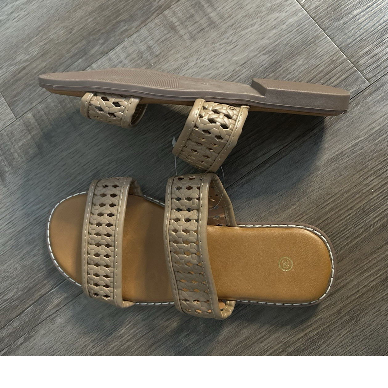 Beige Woven Slide Sandals Women's Slip-On Synthetic Straps Casual Summer 38