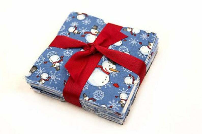 96 Pc Snowman & Snowflake pre-cut charm pack 5" squares 100% cotton fabric quilt
