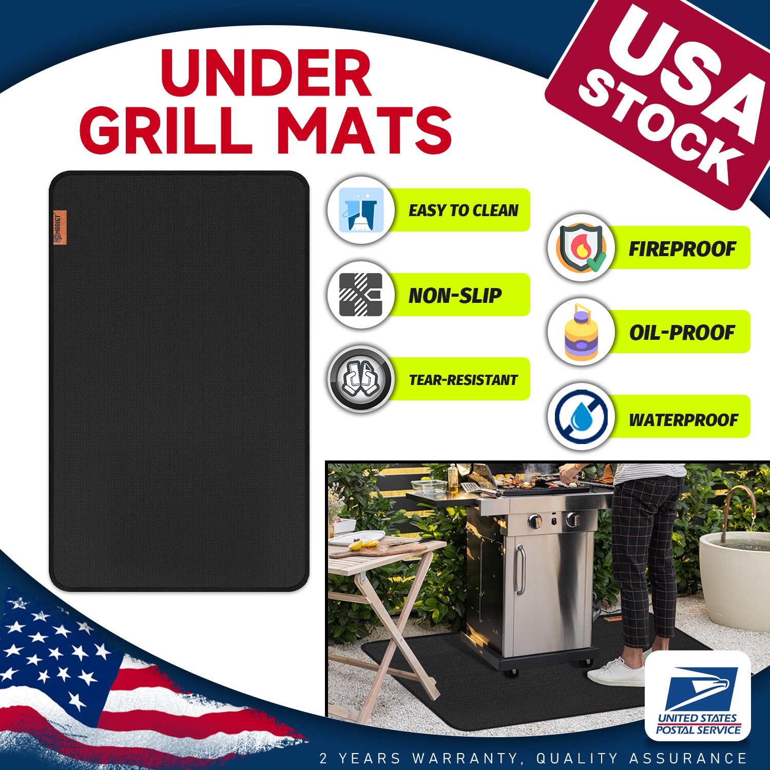 48"x30" Under Grill Mat for Outdoor Grill Double-Sided Fireproof BBQ Grill Pad