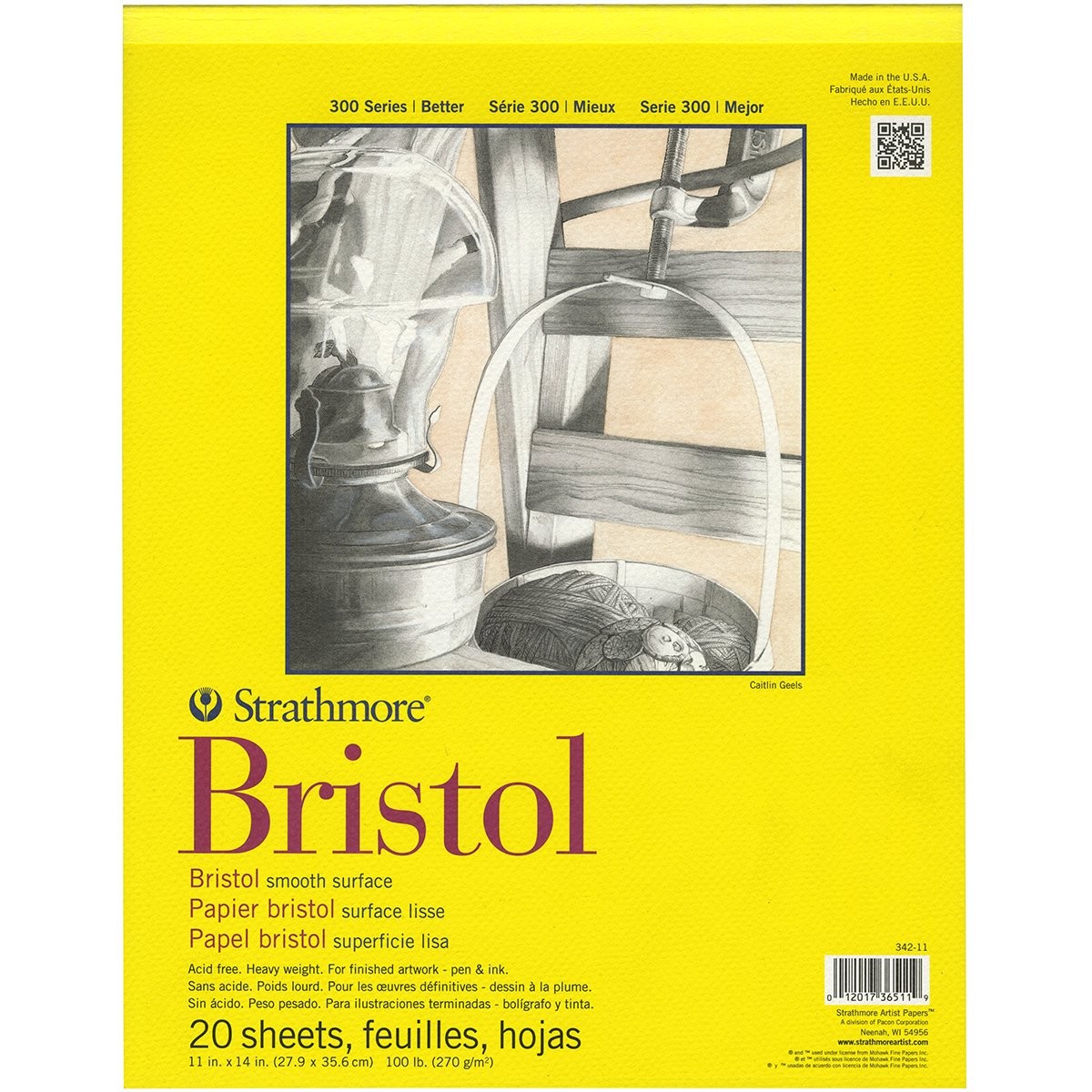 Strathmore 300 Series Bristol Paper Pad, Smooth, Tape Bound,
