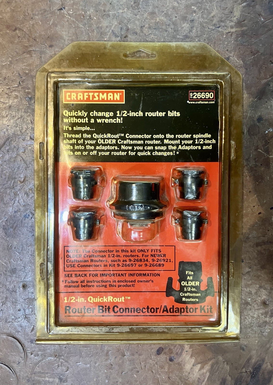 Craftsman Tool • 1/2" QuickRout • Quick Change Router Bit Connector Adapter Kit