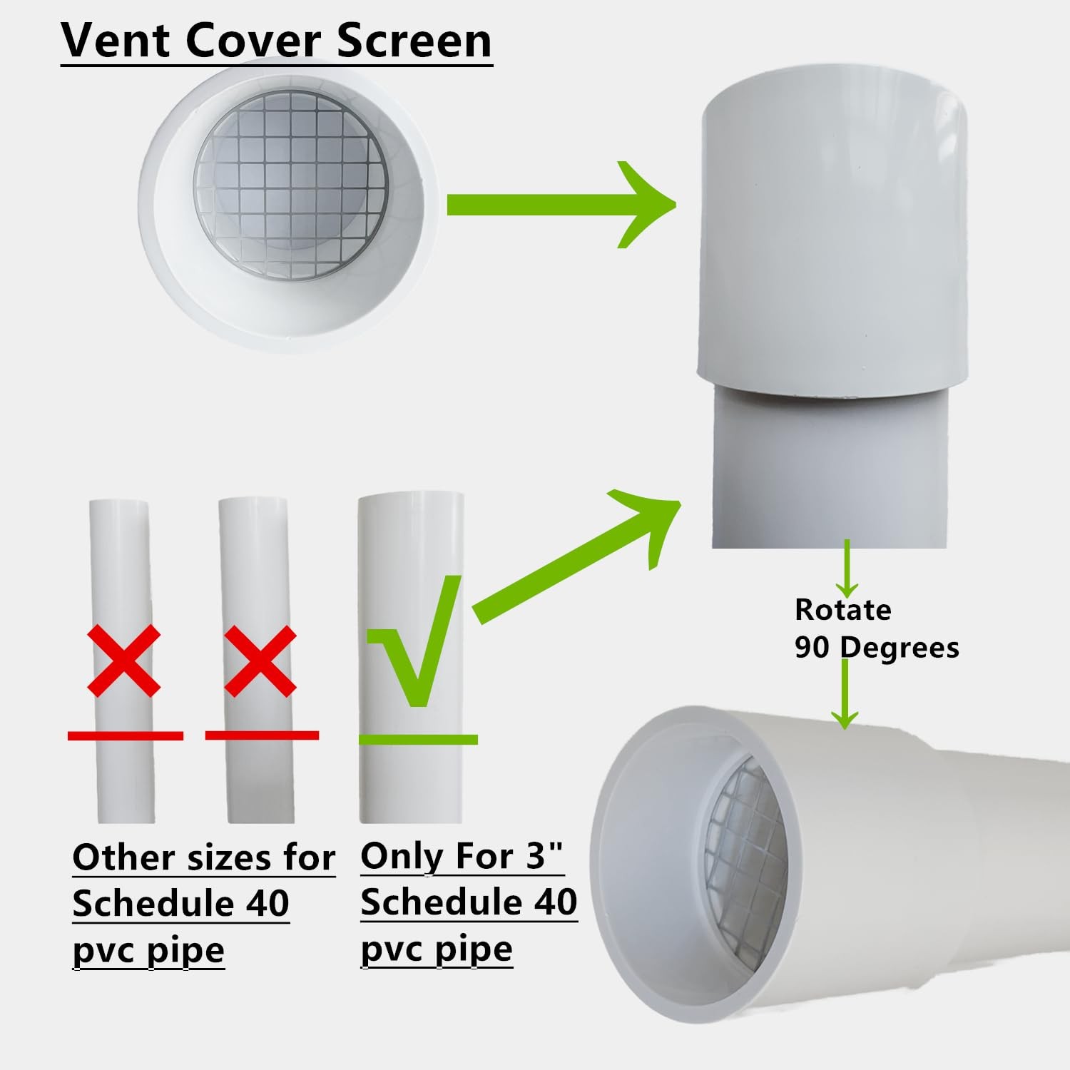 3" PVC Vent Cap with Stainless Fits Standard Pipe, 0 Degrees