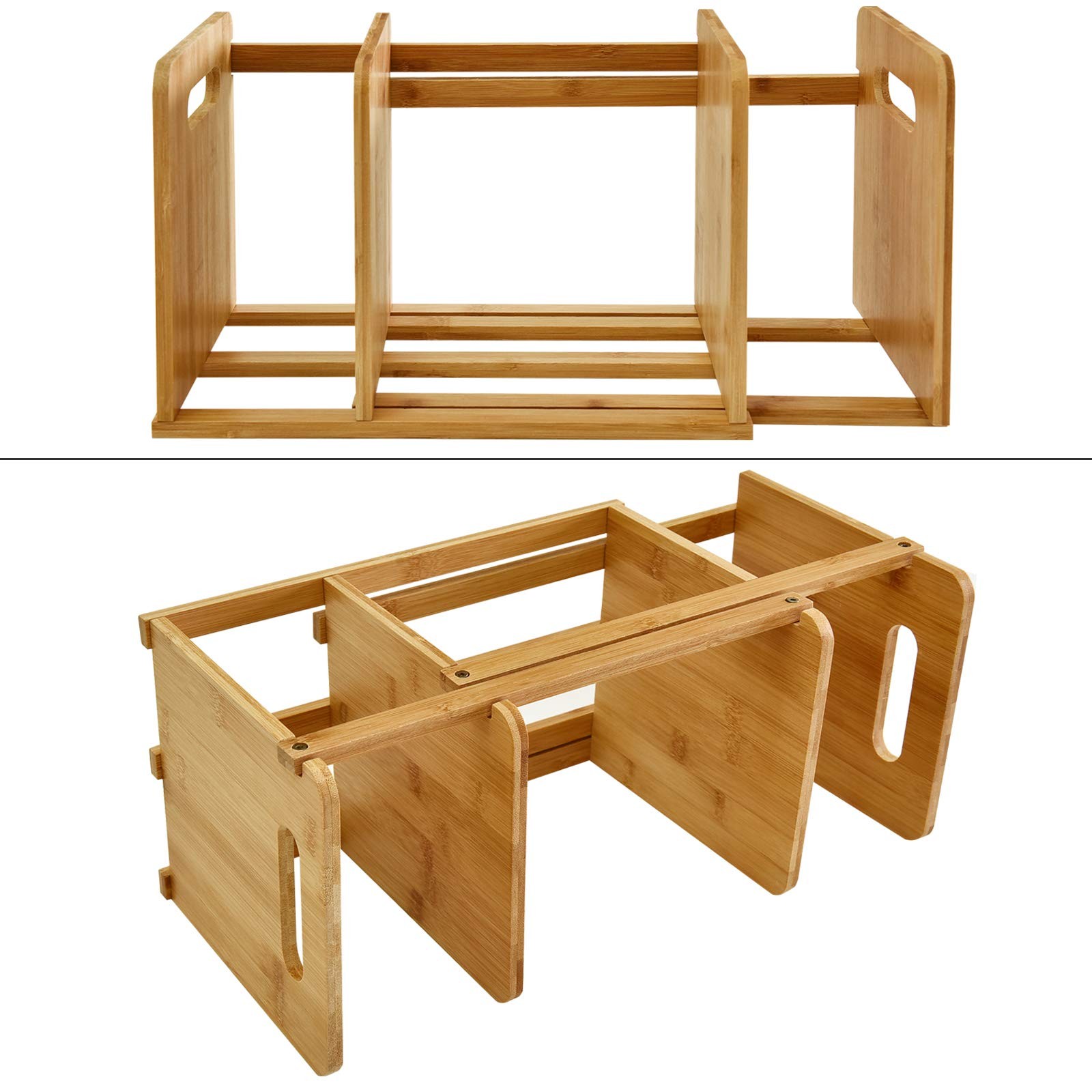 WELLAND Bamboo Desktop Bookshelf Small Book Rack Adjustable Desk Storage Orga...