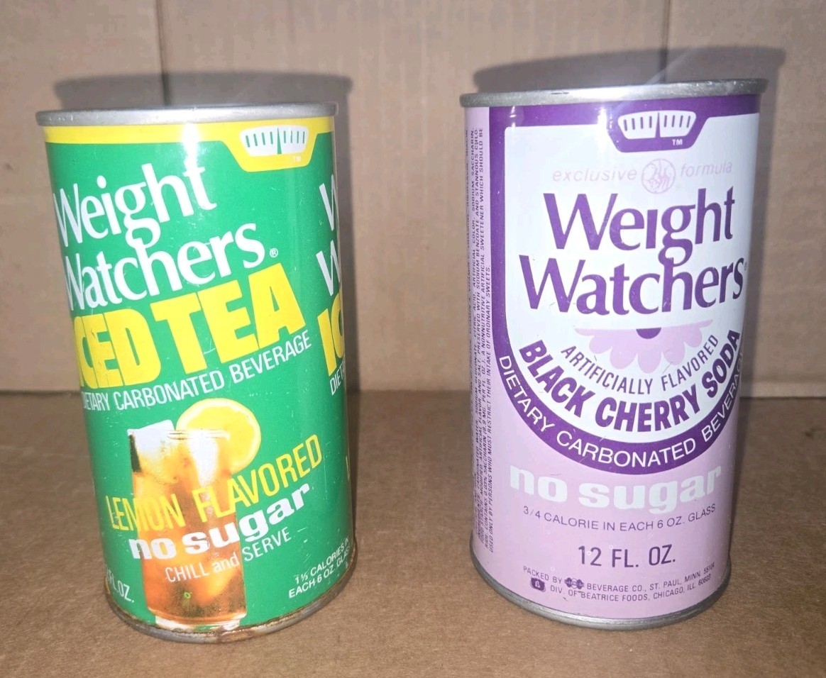 Vintage 1970s Weight Watchers Black Cherry Soda & Ice Tea Pull Tab Soda Can