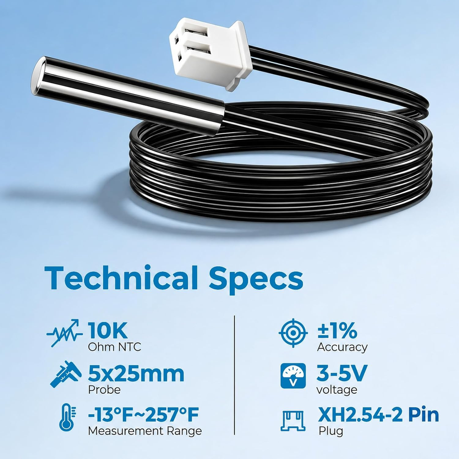 5PCS High Accuracy Temperature Sensor Probe, Premium B3950 Ntc 10K Thermistor
