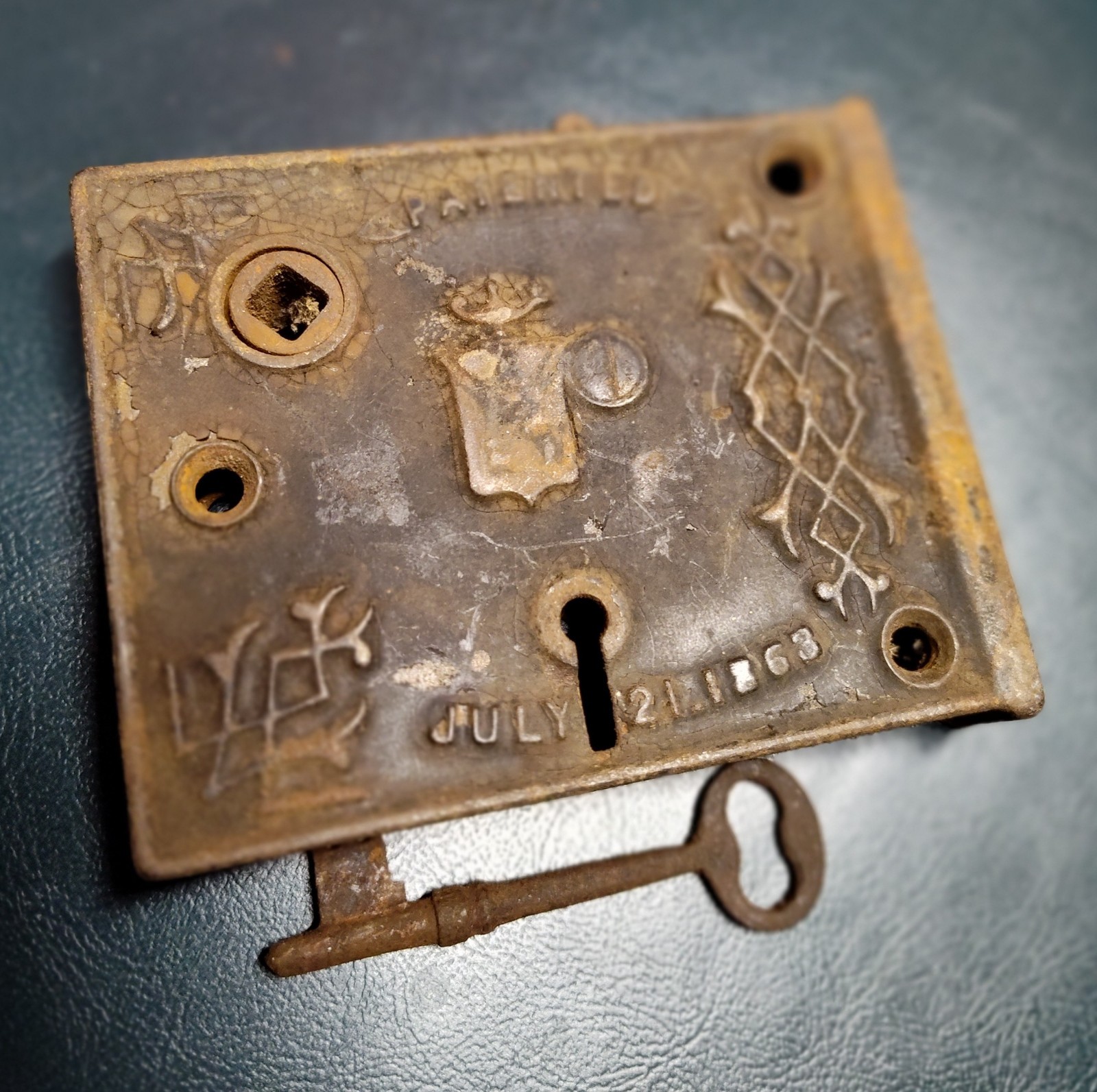 Antique Door Lock Pattern July 21 1863 With Key